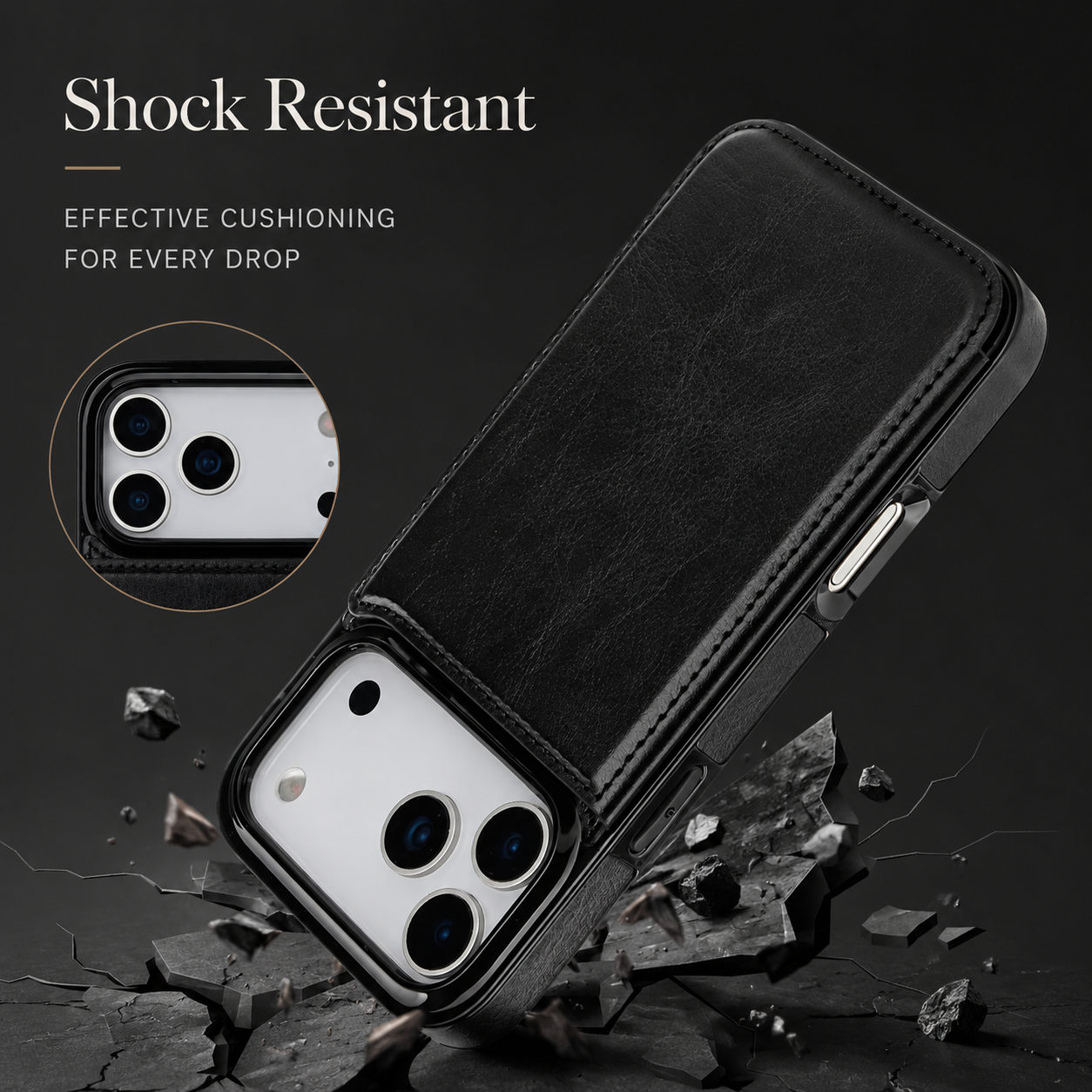 Premium iPhone Case Card Holder Wallet Cover Shockproof Protective Case Faux Leather Kickstand Double Magnetic Clasp Anti Scratch Slim Everyday Design