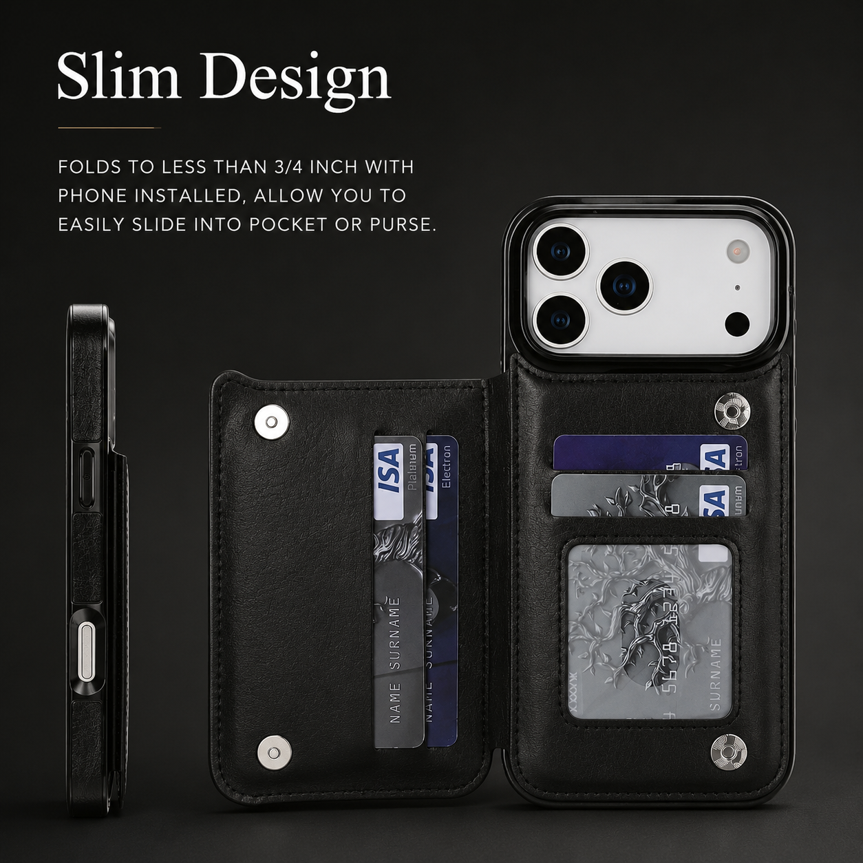 Premium iPhone Case Card Holder Wallet Cover Shockproof Protective Case Faux Leather Kickstand Double Magnetic Clasp Anti Scratch Slim Everyday Design