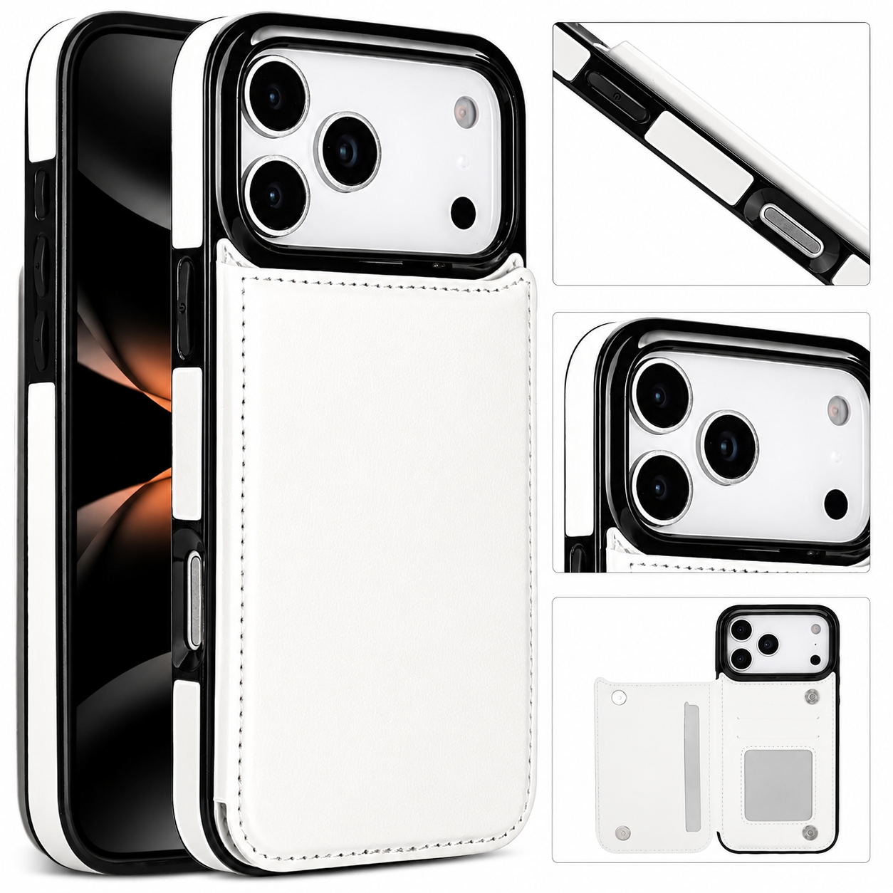 Premium iPhone Case Card Holder Wallet Cover Shockproof Protective Case Faux Leather Kickstand Double Magnetic Clasp Anti Scratch Slim Everyday Design