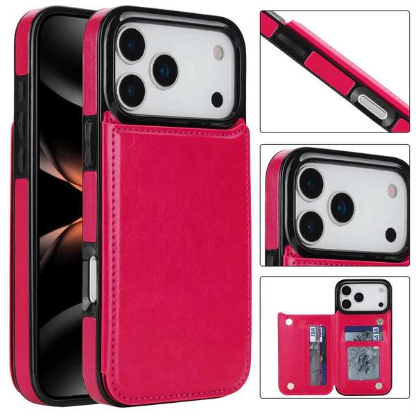Premium iPhone Case Card Holder Wallet Cover Shockproof Protective Case Faux Leather Kickstand Double Magnetic Clasp Anti Scratch Slim Everyday Design