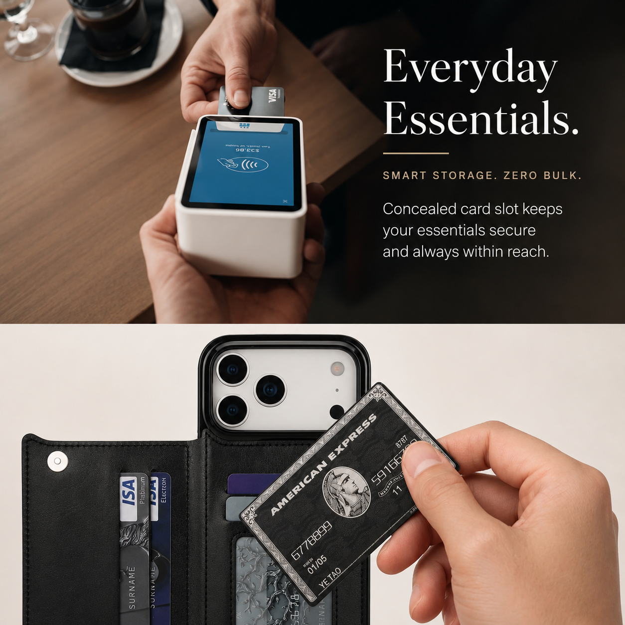 Premium iPhone Case Card Holder Wallet Cover Shockproof Protective Case Faux Leather Kickstand Double Magnetic Clasp Anti Scratch Slim Everyday Design