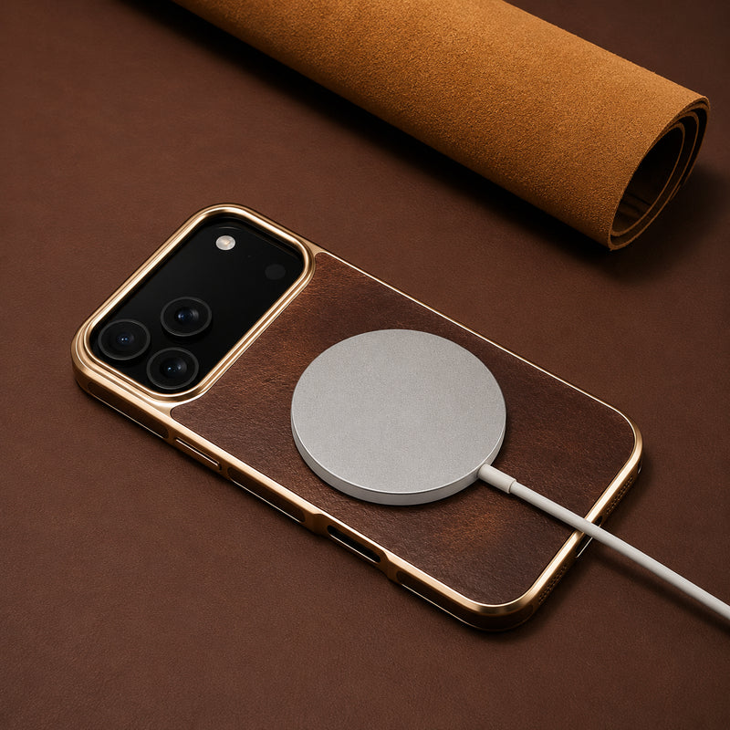 Premium iPhone Case Cowhide Leather Cover Camera Lens Protection Electroplated Edge Non Slip Heat Resistant Protective Design Soft Touch Matte Finish