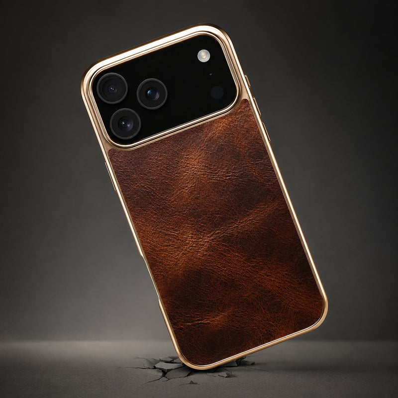 Premium iPhone Case Cowhide Leather Cover Camera Lens Protection Electroplated Edge Non Slip Heat Resistant Protective Design Soft Touch Matte Finish