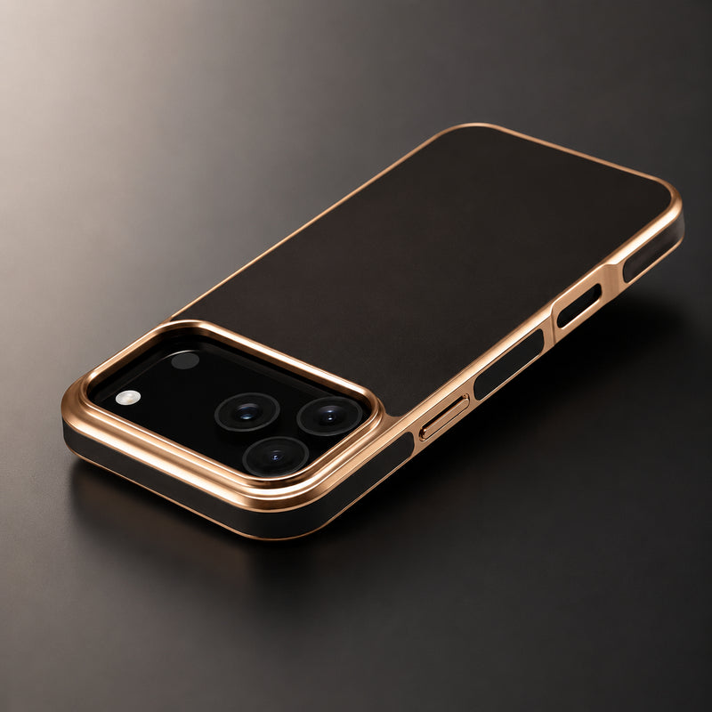 Premium iPhone Case Cowhide Leather Cover Camera Lens Protection Electroplated Edge Non Slip Heat Resistant Protective Design Soft Touch Matte Finish