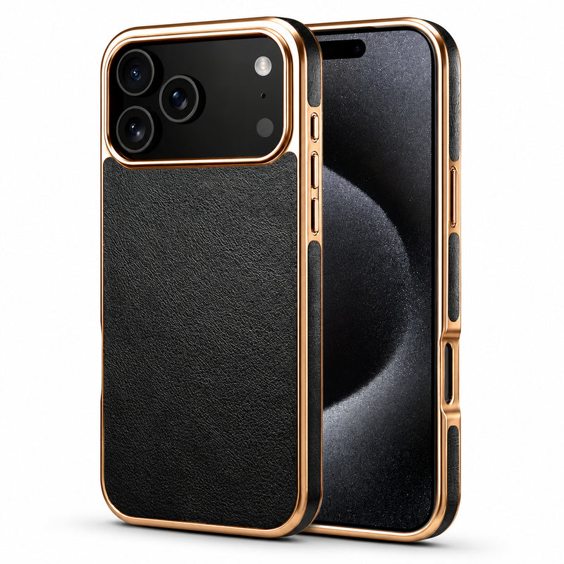 Premium iPhone Case Cowhide Leather Cover Camera Lens Protection Electroplated Edge Non Slip Heat Resistant Protective Design Soft Touch Matte Finish