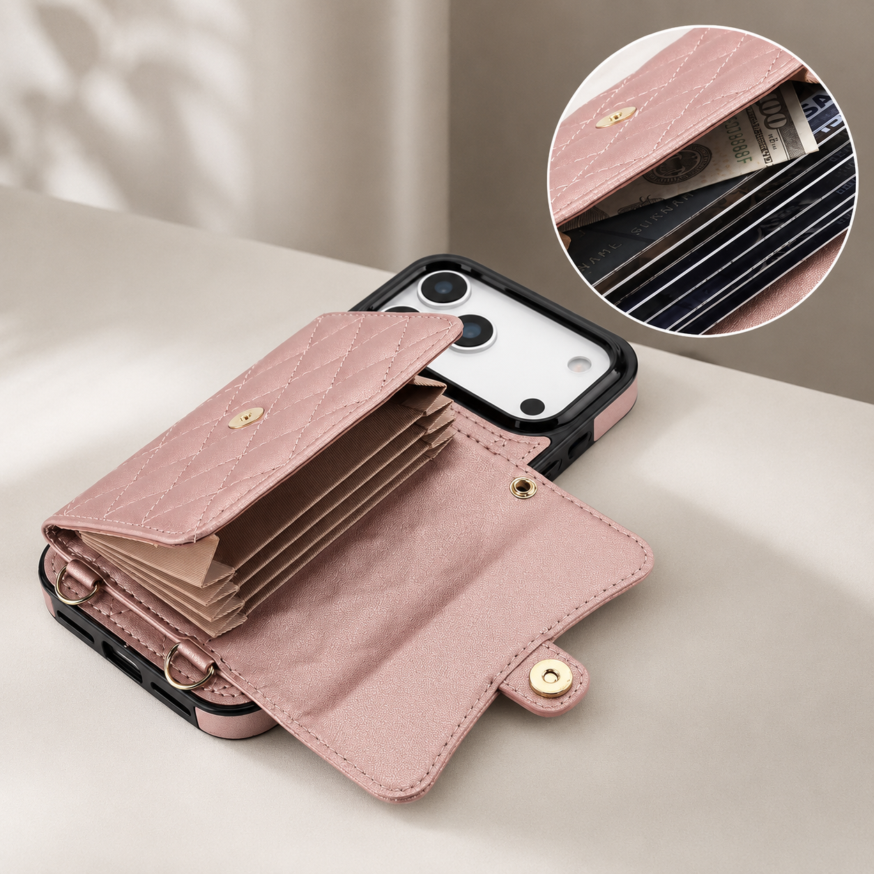 Premium iPhone Case Crossbody Leather Wallet Cover with Card Storage, Coin Pocket, Shockproof Protection, Hands Free Carry and Secure Everyday Convenience