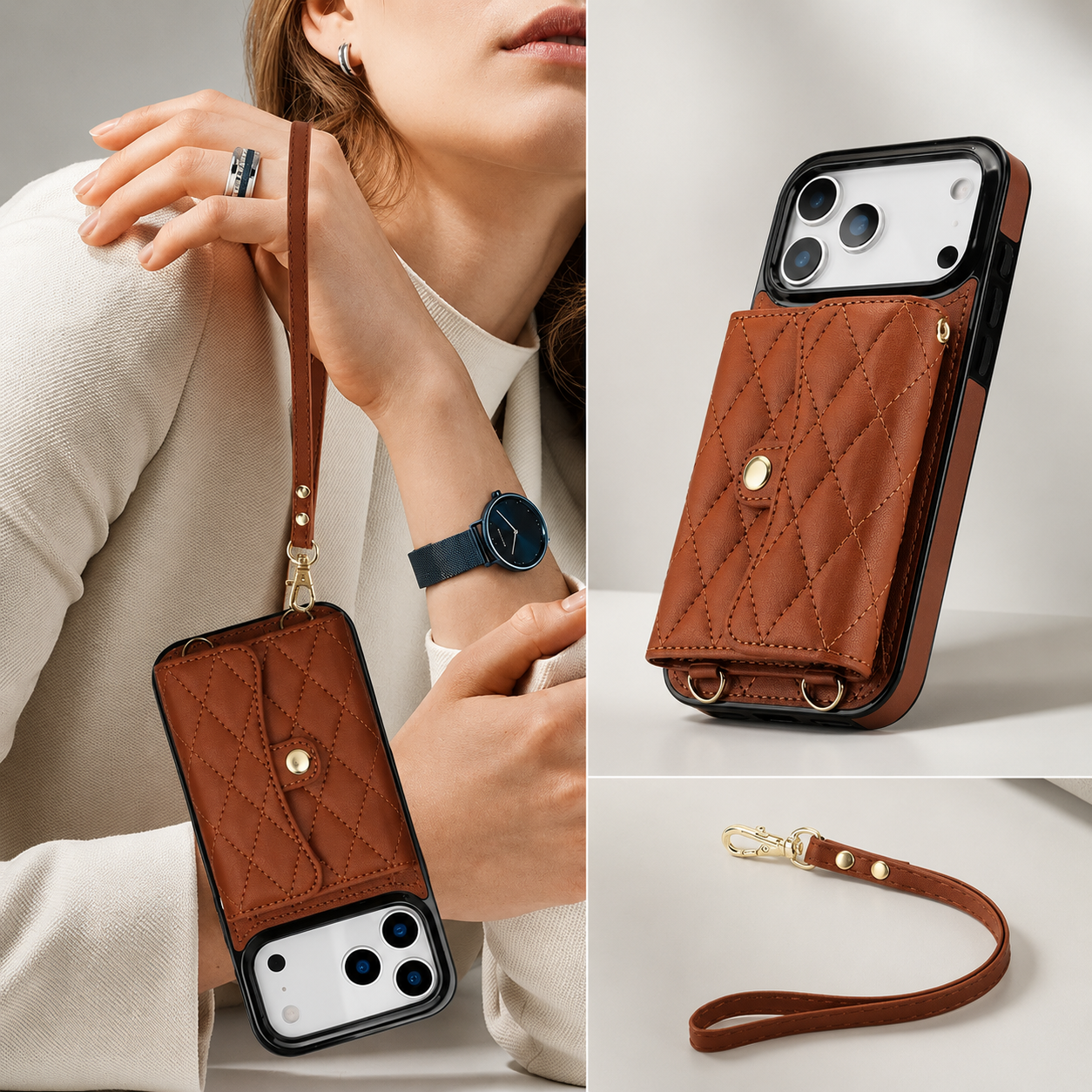 Premium iPhone Case Crossbody Leather Wallet Cover with Card Storage, Coin Pocket, Shockproof Protection, Hands Free Carry and Secure Everyday Convenience