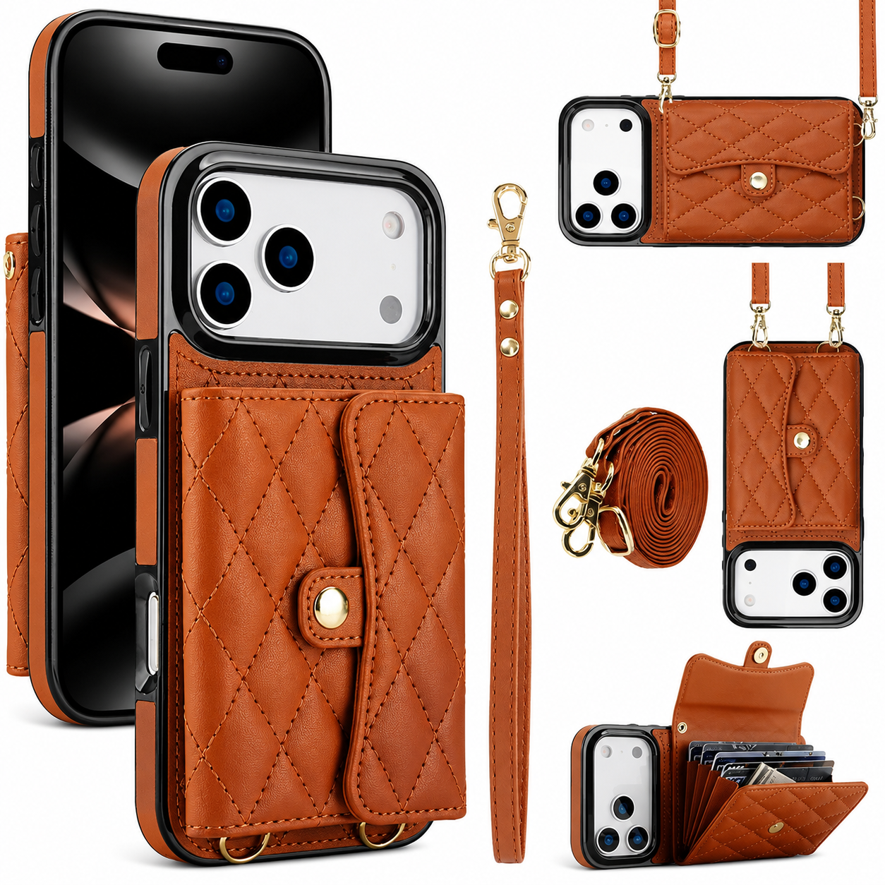 Premium iPhone Case Crossbody Leather Wallet Cover with Card Storage, Coin Pocket, Shockproof Protection, Hands Free Carry and Secure Everyday Convenience