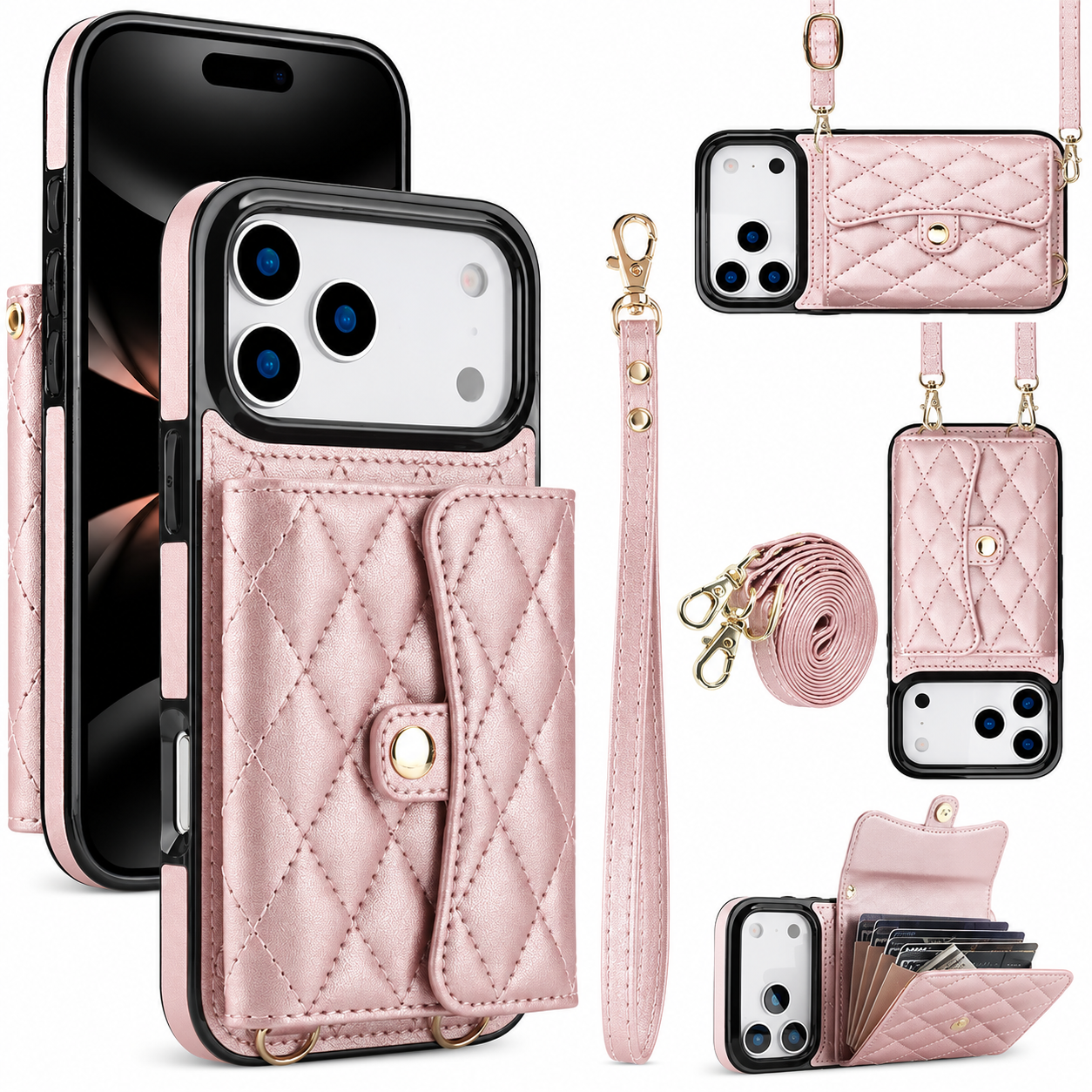 Premium iPhone Case Crossbody Leather Wallet Cover with Card Storage, Coin Pocket, Shockproof Protection, Hands Free Carry and Secure Everyday Convenience