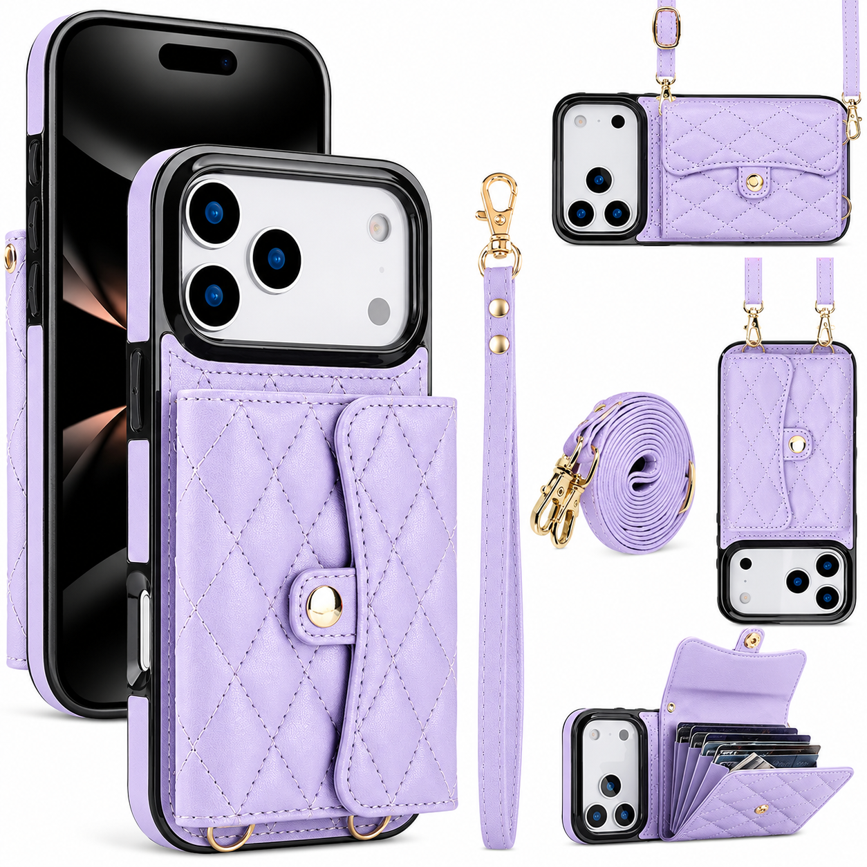 Premium iPhone Case Crossbody Leather Wallet Cover with Card Storage, Coin Pocket, Shockproof Protection, Hands Free Carry and Secure Everyday Convenience