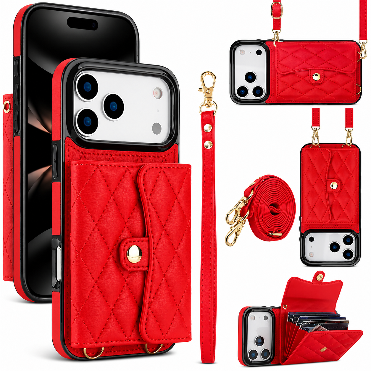 Premium iPhone Case Crossbody Leather Wallet Cover with Card Storage, Coin Pocket, Shockproof Protection, Hands Free Carry and Secure Everyday Convenience