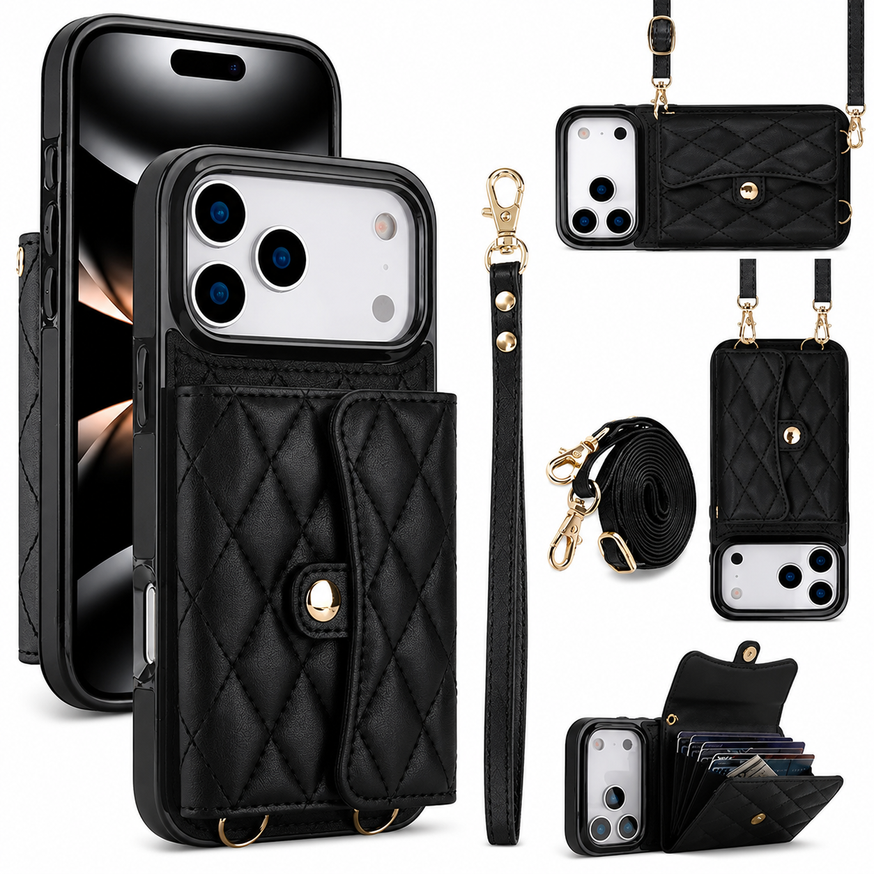 Premium iPhone Case Crossbody Leather Wallet Cover with Card Storage, Coin Pocket, Shockproof Protection, Hands Free Carry and Secure Everyday Convenience
