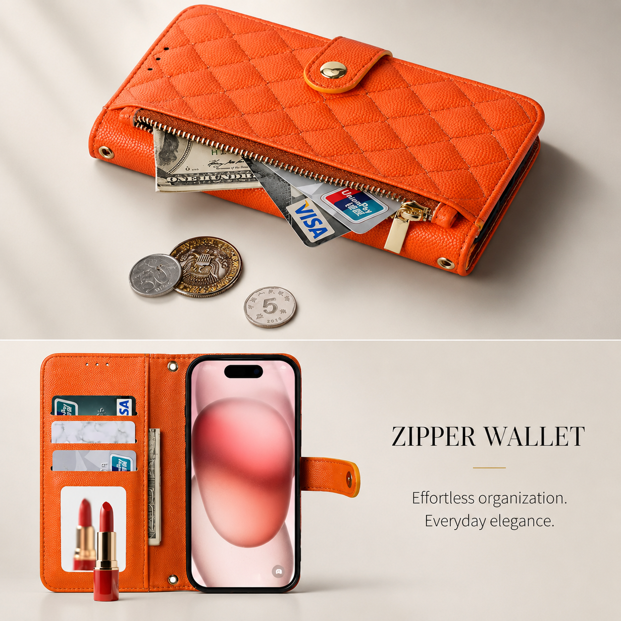 Premium iPhone Case Crossbody PU Leather Wallet Cover with Card Holder and Lanyard Strap, Anti Scratch Non Slip Surface, Durable Protective Design