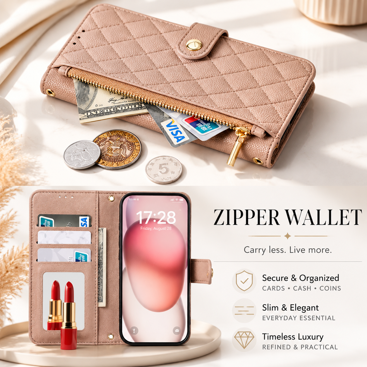 Premium iPhone Case Crossbody PU Leather Wallet Cover with Card Holder and Lanyard Strap, Anti Scratch Non Slip Surface, Durable Protective Design