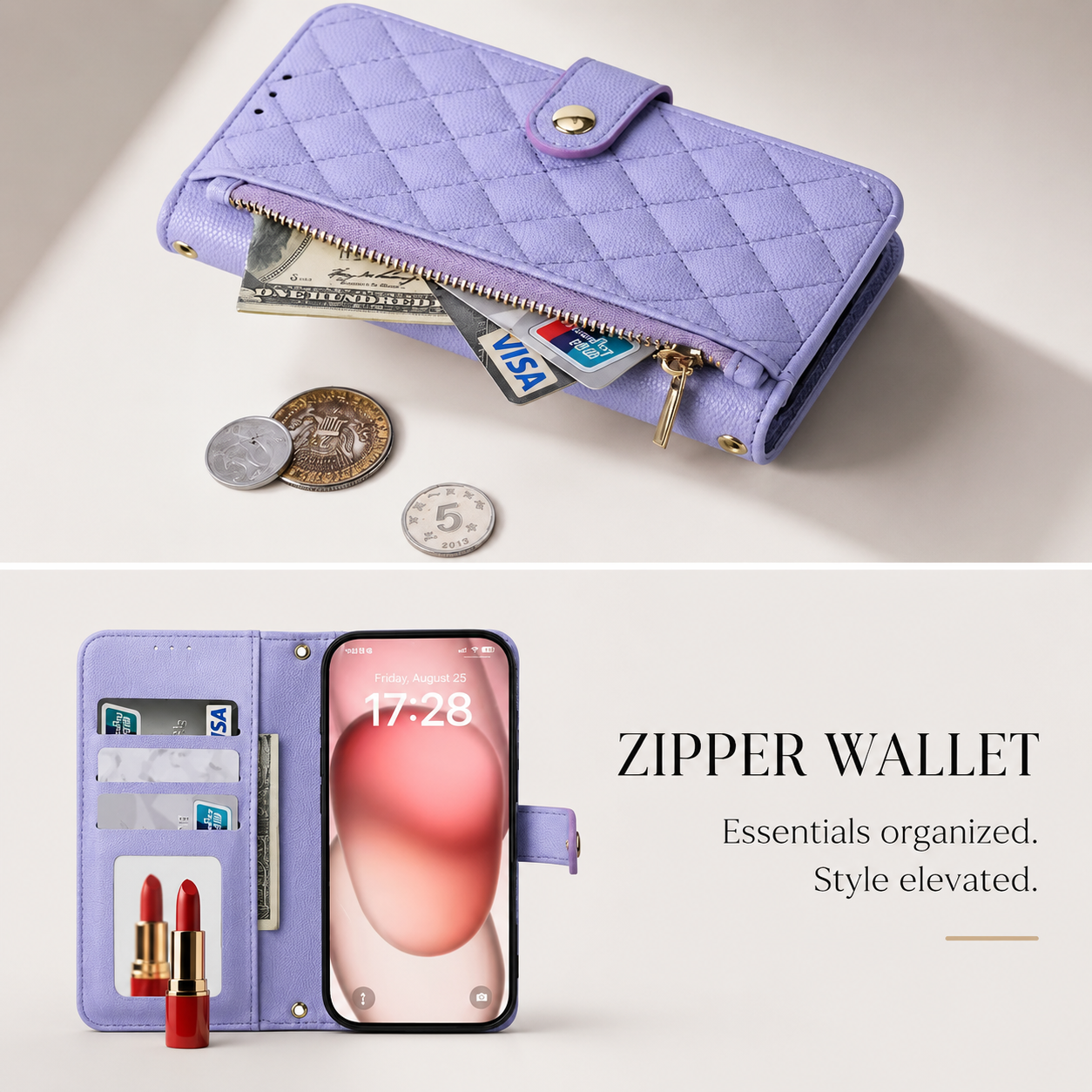 Premium iPhone Case Crossbody PU Leather Wallet Cover with Card Holder and Lanyard Strap, Anti Scratch Non Slip Surface, Durable Protective Design