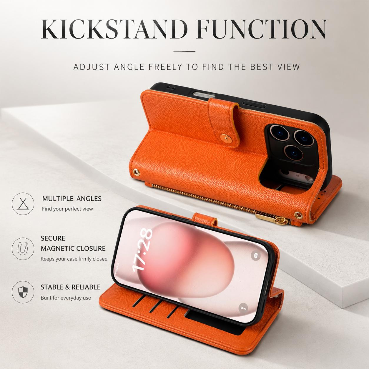 Premium iPhone Case Crossbody PU Leather Wallet Cover with Card Holder and Lanyard Strap, Anti Scratch Non Slip Surface, Durable Protective Design