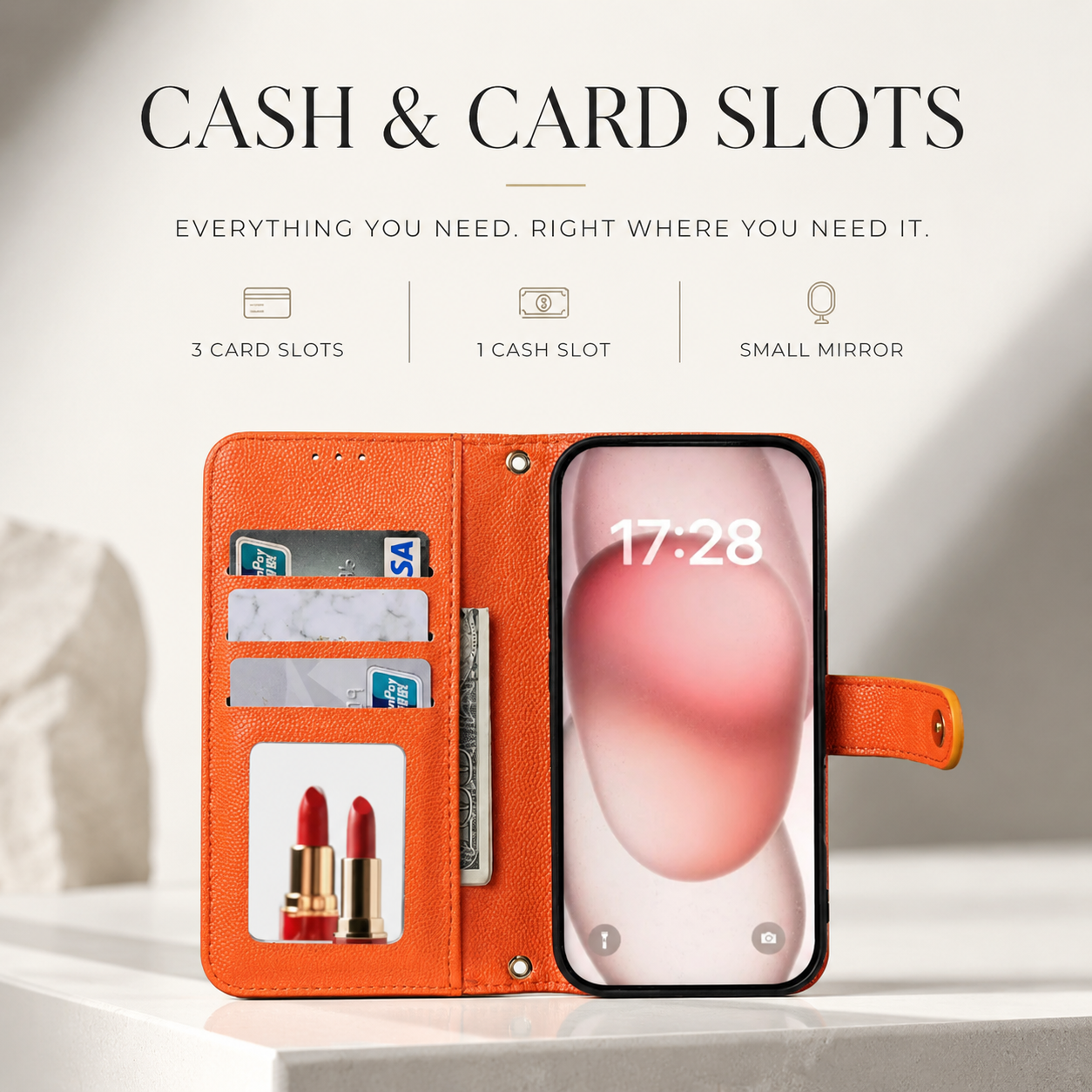 Premium iPhone Case Crossbody PU Leather Wallet Cover with Card Holder and Lanyard Strap, Anti Scratch Non Slip Surface, Durable Protective Design