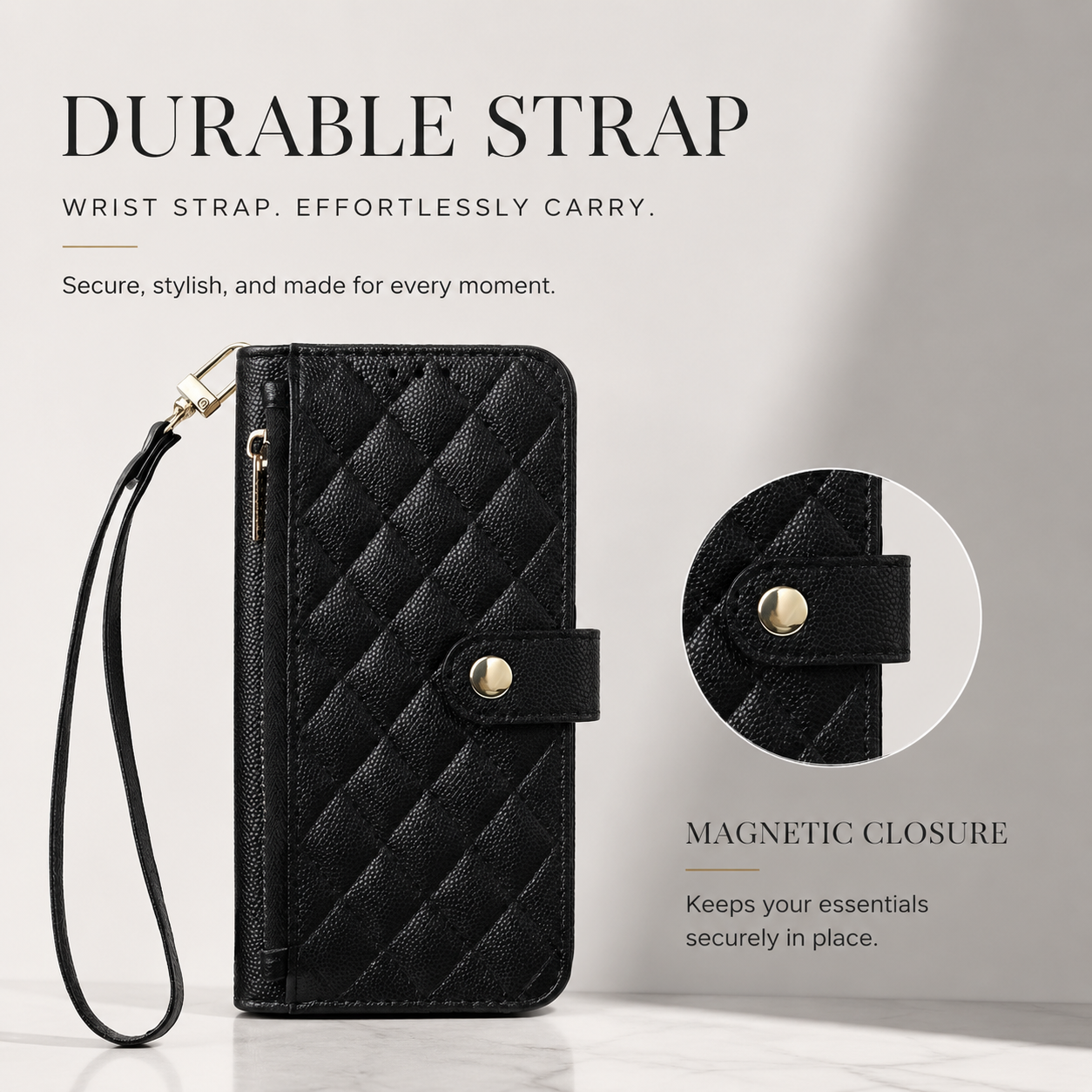 Premium iPhone Case Crossbody PU Leather Wallet Cover with Card Holder and Lanyard Strap, Anti Scratch Non Slip Surface, Durable Protective Design