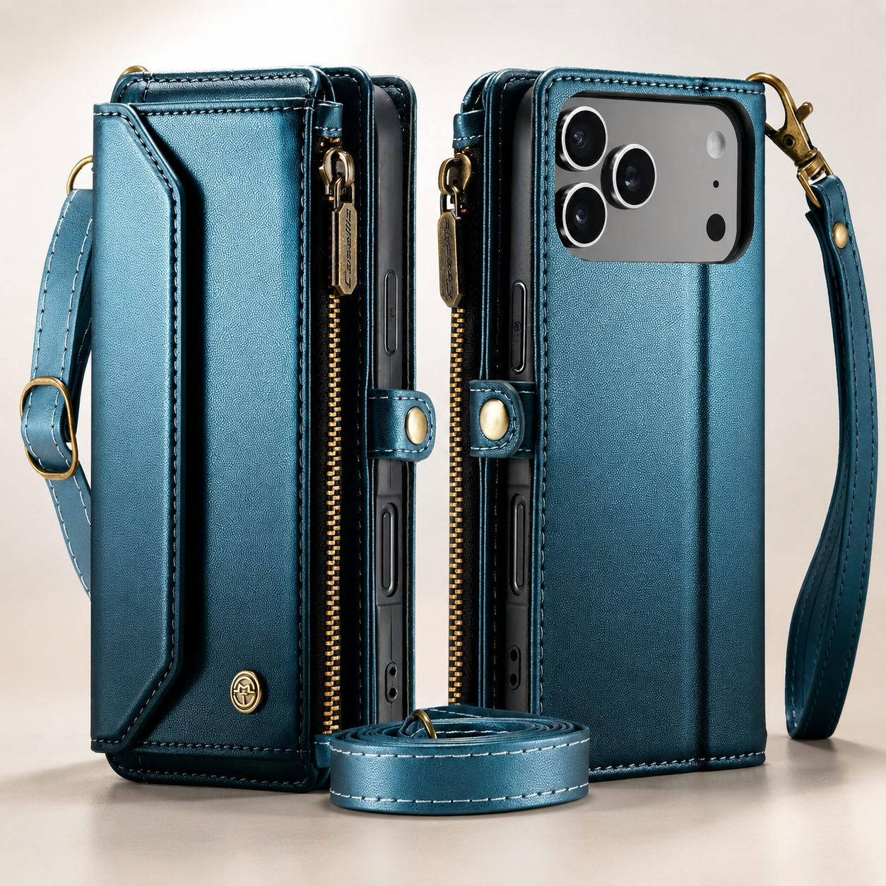 Premium iPhone Case Crossbody PU Leather Wallet Flip Cover RFID Blocking 7–10 Card Holder Wristlet Strap Shockproof Full-Body Protective Design