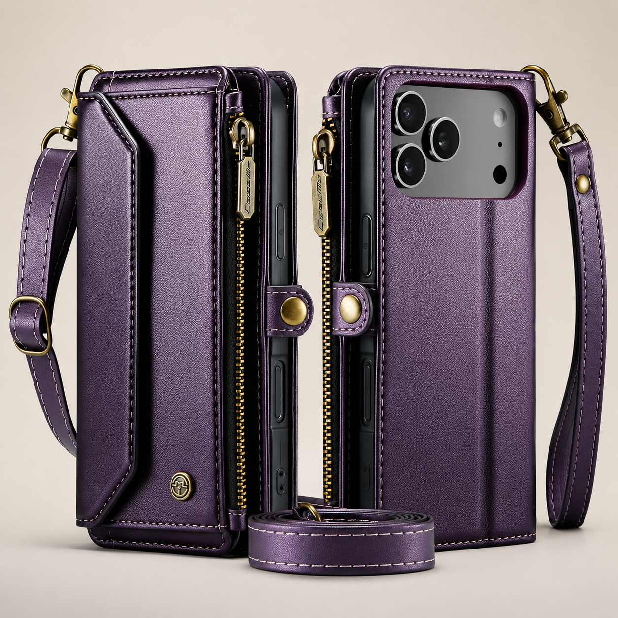 Premium iPhone Case Crossbody PU Leather Wallet Flip Cover RFID Blocking 7–10 Card Holder Wristlet Strap Shockproof Full-Body Protective Design