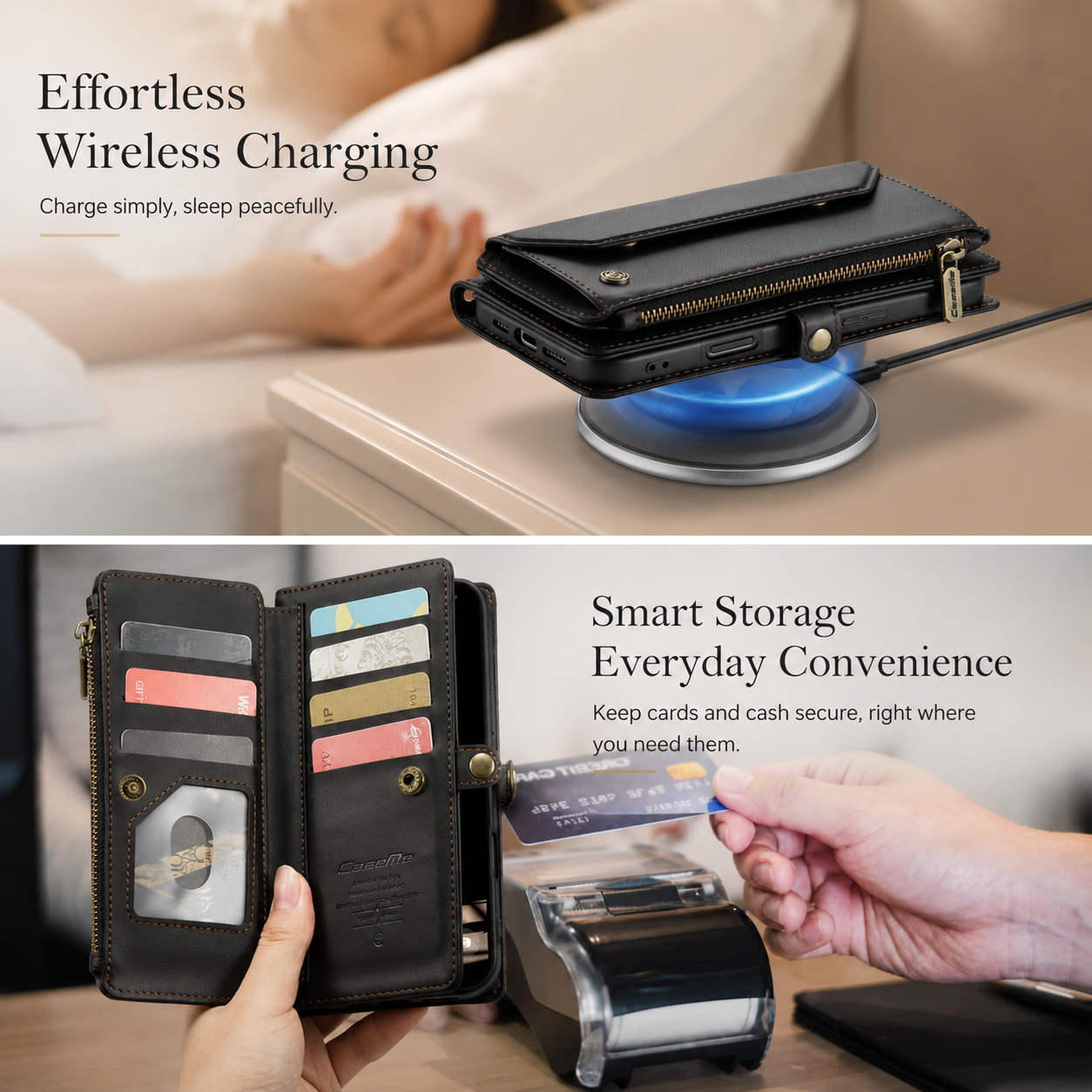 Premium iPhone Case Crossbody PU Leather Wallet Flip Cover RFID Blocking 7–10 Card Holder Wristlet Strap Shockproof Full-Body Protective Design