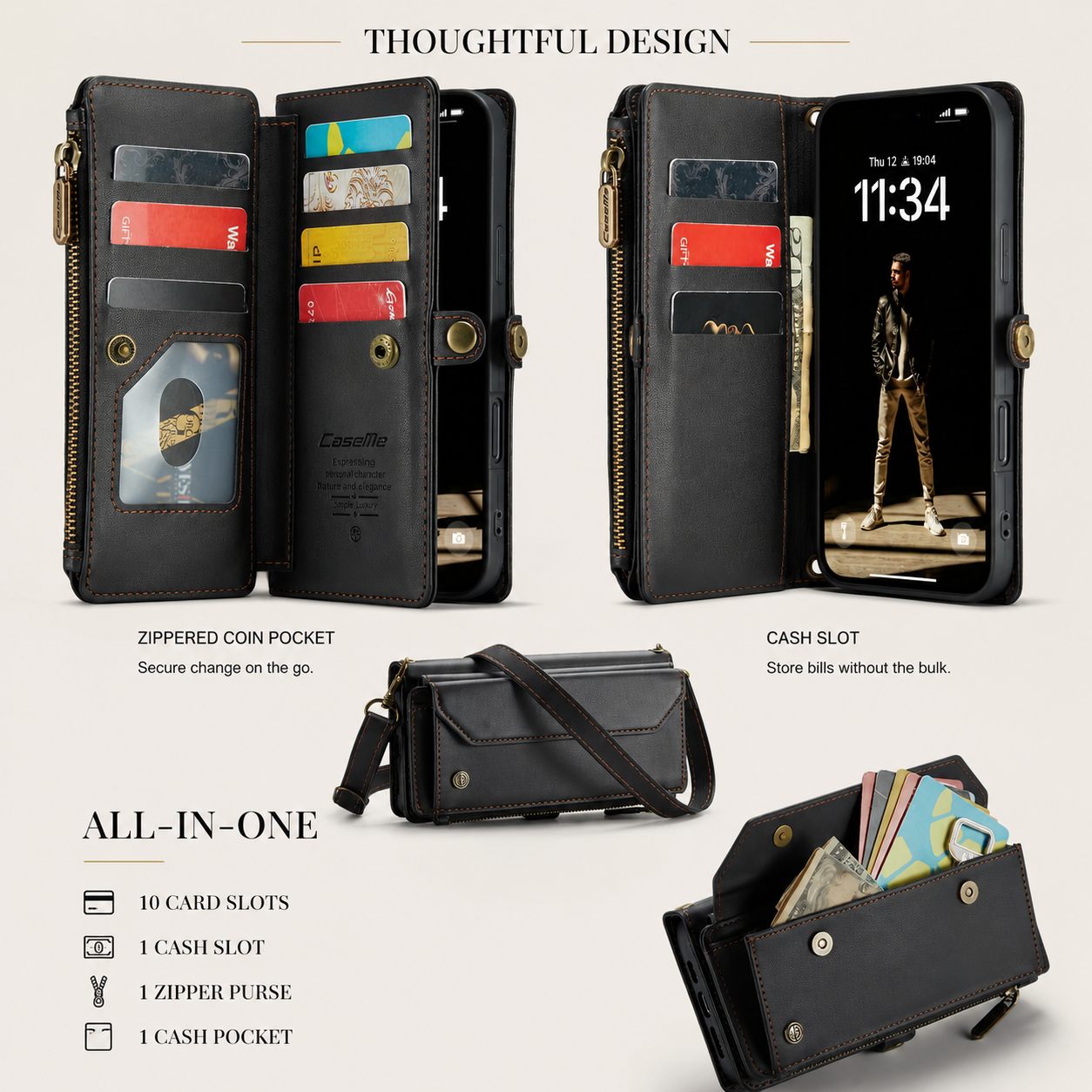 Premium iPhone Case Crossbody PU Leather Wallet Flip Cover RFID Blocking 7–10 Card Holder Wristlet Strap Shockproof Full-Body Protective Design
