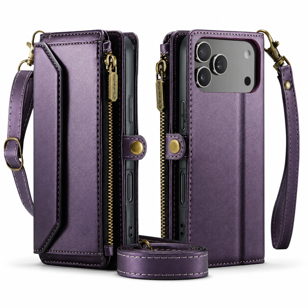 Premium iPhone Case Crossbody PU Leather Wallet Flip Cover with RFID Blocking, 7–10 Card Slots, Wristlet Strap, Kickstand Function & Shockproof Full-Body Protection