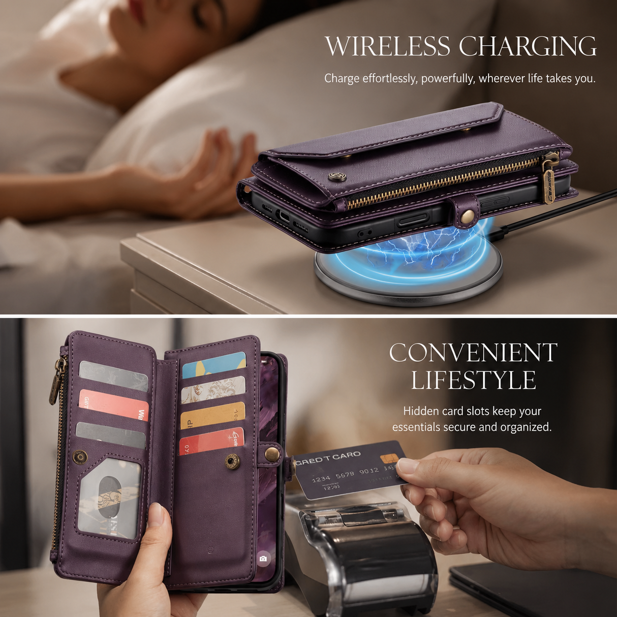 Premium iPhone Case Crossbody PU Leather Wallet Flip Cover with RFID Blocking, 7–10 Card Slots, Wristlet Strap, Kickstand Function & Shockproof Full-Body Protection