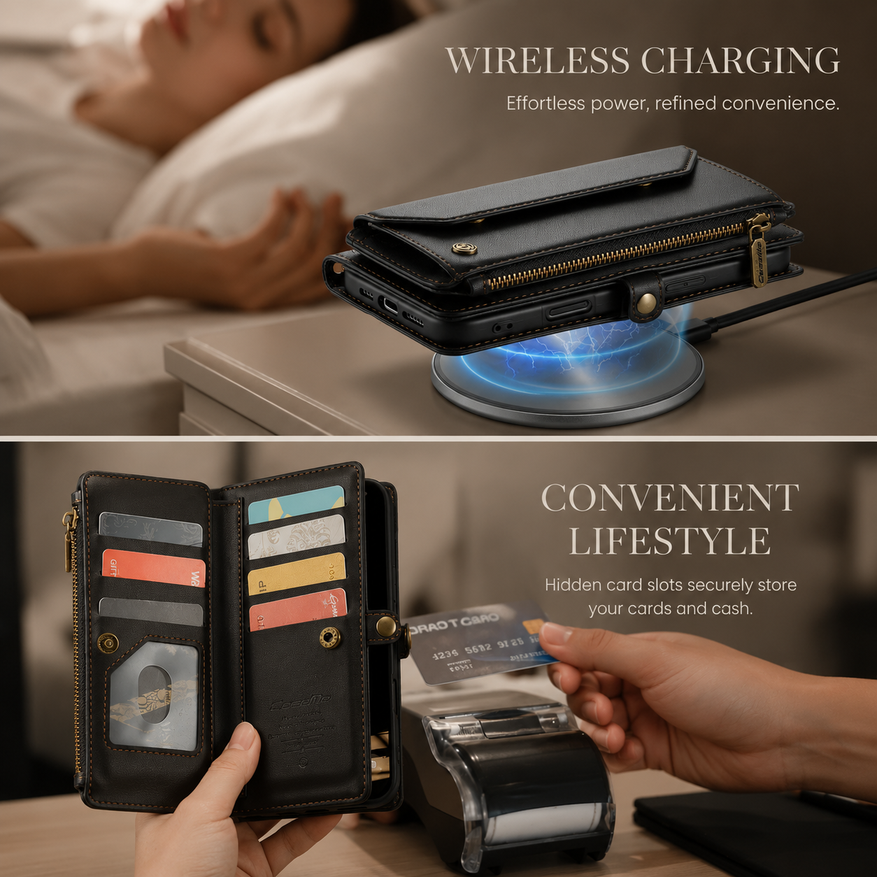 Premium iPhone Case Crossbody PU Leather Wallet Flip Cover with RFID Blocking, 7–10 Card Slots, Wristlet Strap, Kickstand Function & Shockproof Full-Body Protection