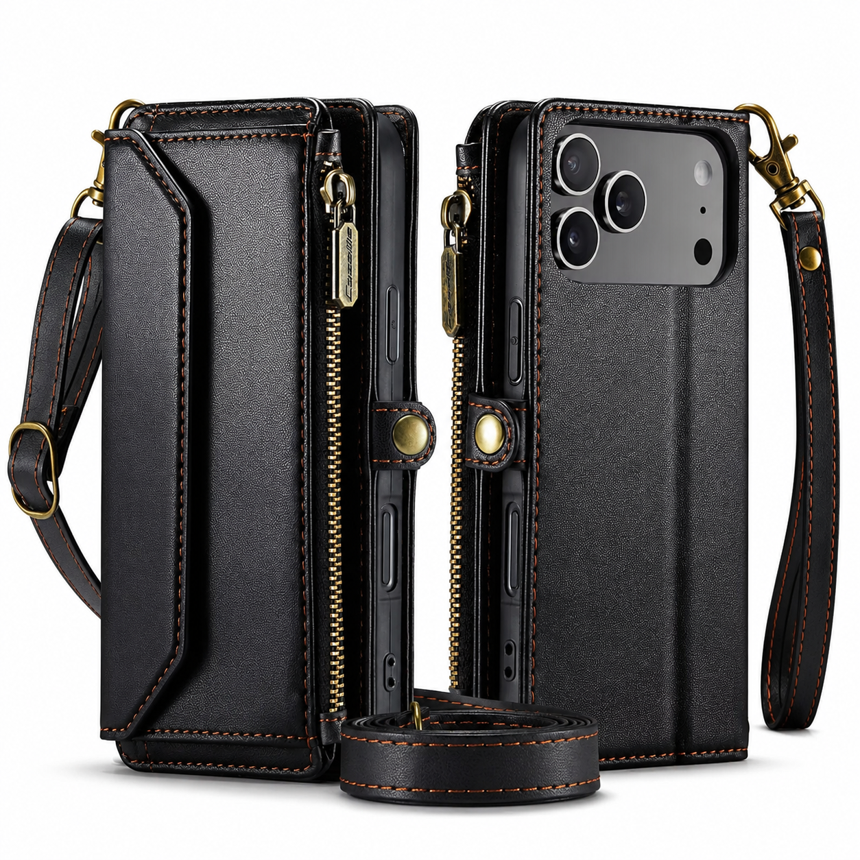 Premium iPhone Case Crossbody PU Leather Wallet Flip Cover with RFID Blocking, 7–10 Card Slots, Wristlet Strap, Kickstand Function & Shockproof Full-Body Protection