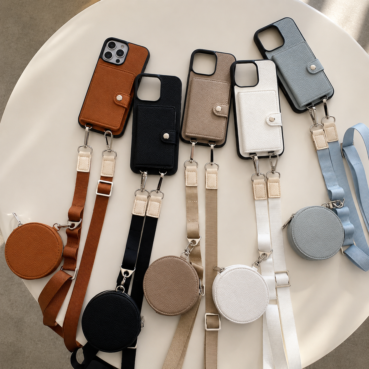 Premium iPhone Case Crossbody Wallet Cover Card Holder Coin Pocket RFID Protection Magnetic Closure Shoulder Strap Shockproof Slim Design