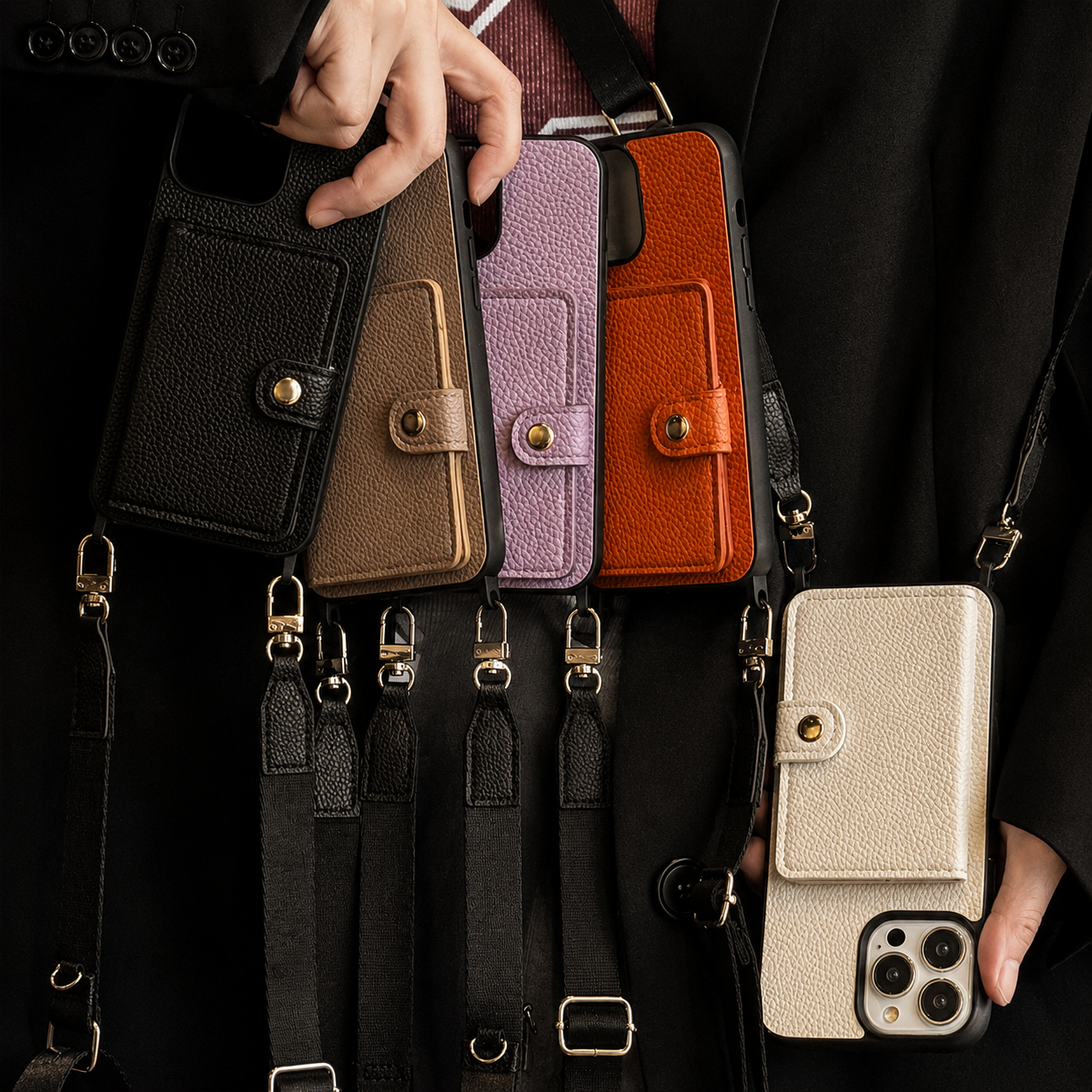 Premium iPhone Case Crossbody Wallet Cover Card Holder Coin Pocket RFID Protection Magnetic Closure Shoulder Strap Shockproof Slim Design