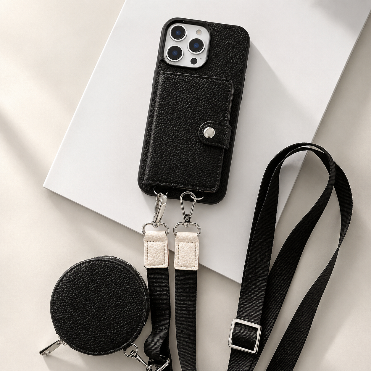 Premium iPhone Case Crossbody Wallet Cover Card Holder Coin Pocket RFID Protection Magnetic Closure Shoulder Strap Shockproof Slim Design