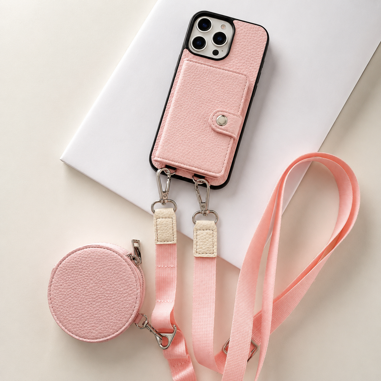 Premium iPhone Case Crossbody Wallet Cover Card Holder Coin Pocket RFID Protection Magnetic Closure Shoulder Strap Shockproof Slim Design