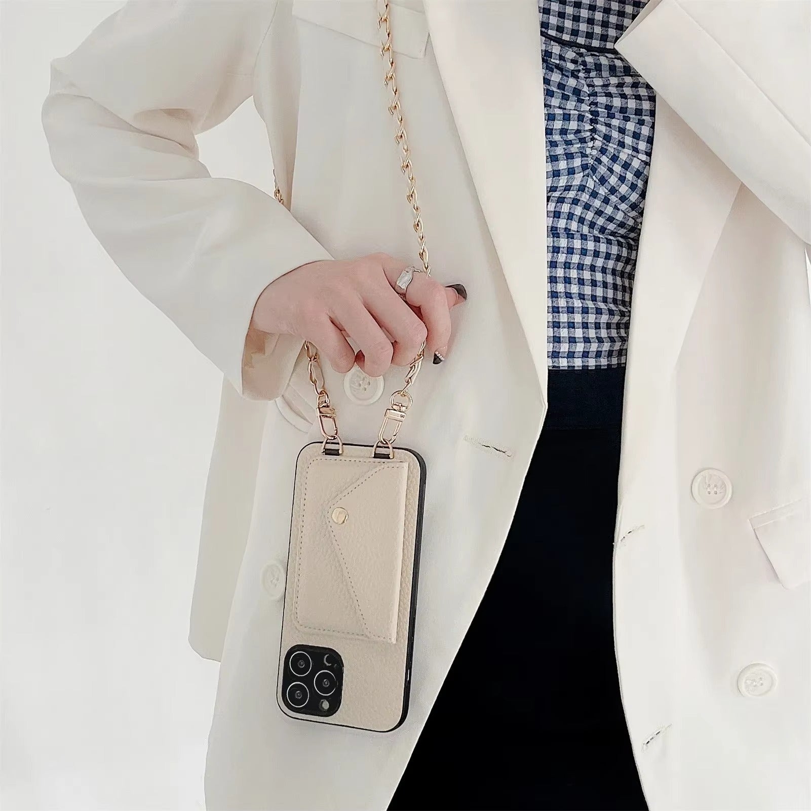 Premium iPhone Case Crossbody Wallet Cover Card Holder PU Leather Protective Case Chain Strap Lanyard Design Shockproof Anti Scratch Everyday Carry
