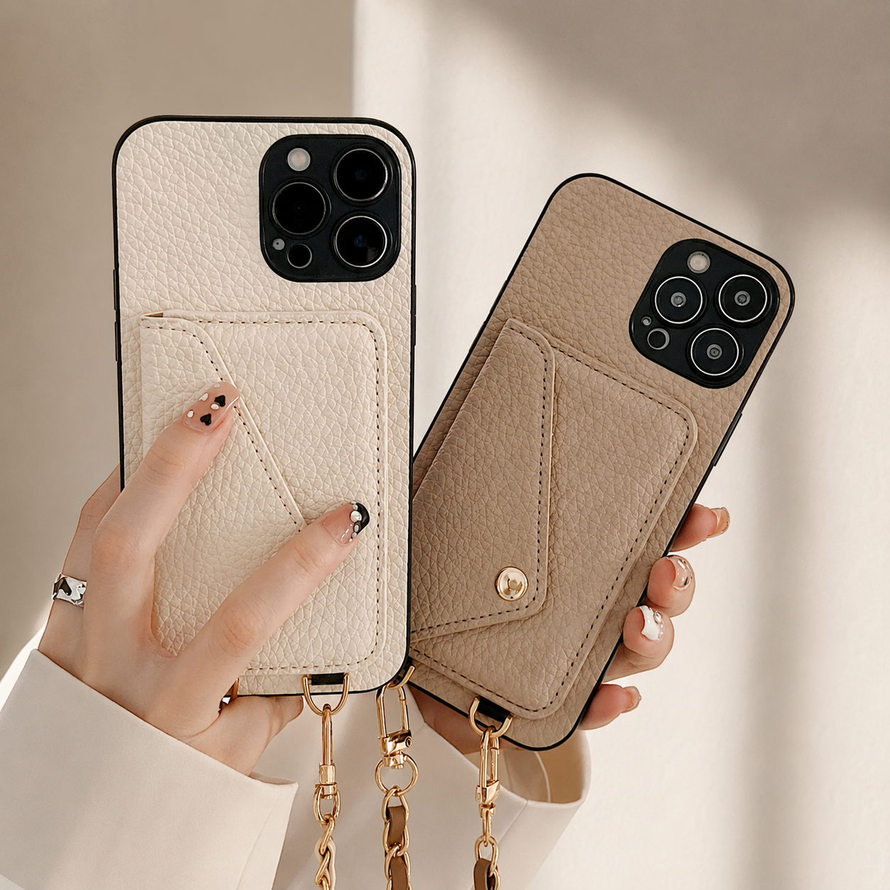Premium iPhone Case Crossbody Wallet Cover Card Holder PU Leather Protective Case Chain Strap Lanyard Design Shockproof Anti Scratch Everyday Carry
