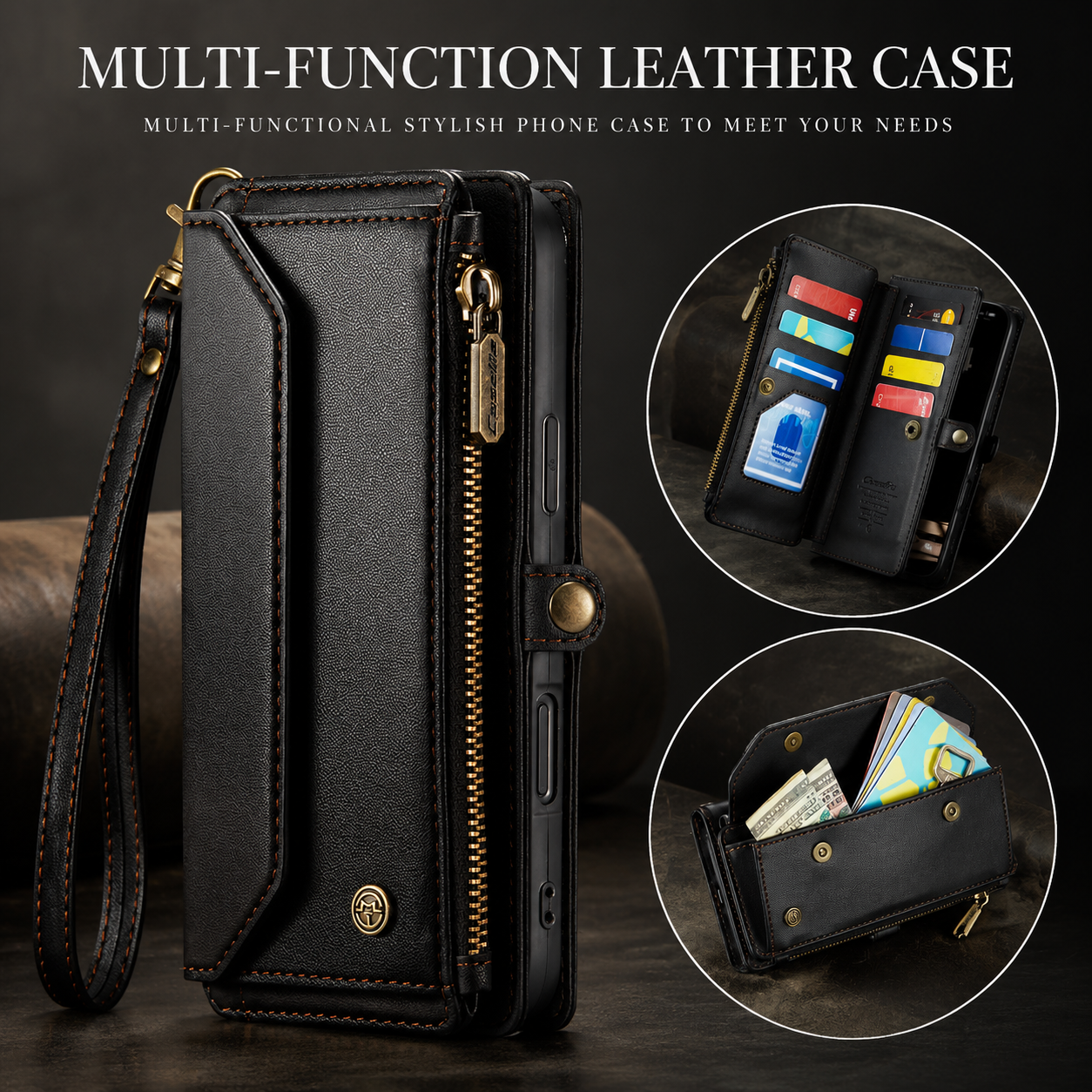 Premium iPhone Case Crossbody Wallet Cover Card Holder RFID Protection PU Leather Case Shockproof Design Adjustable Shoulder Strap Wristlet Storage Compartment