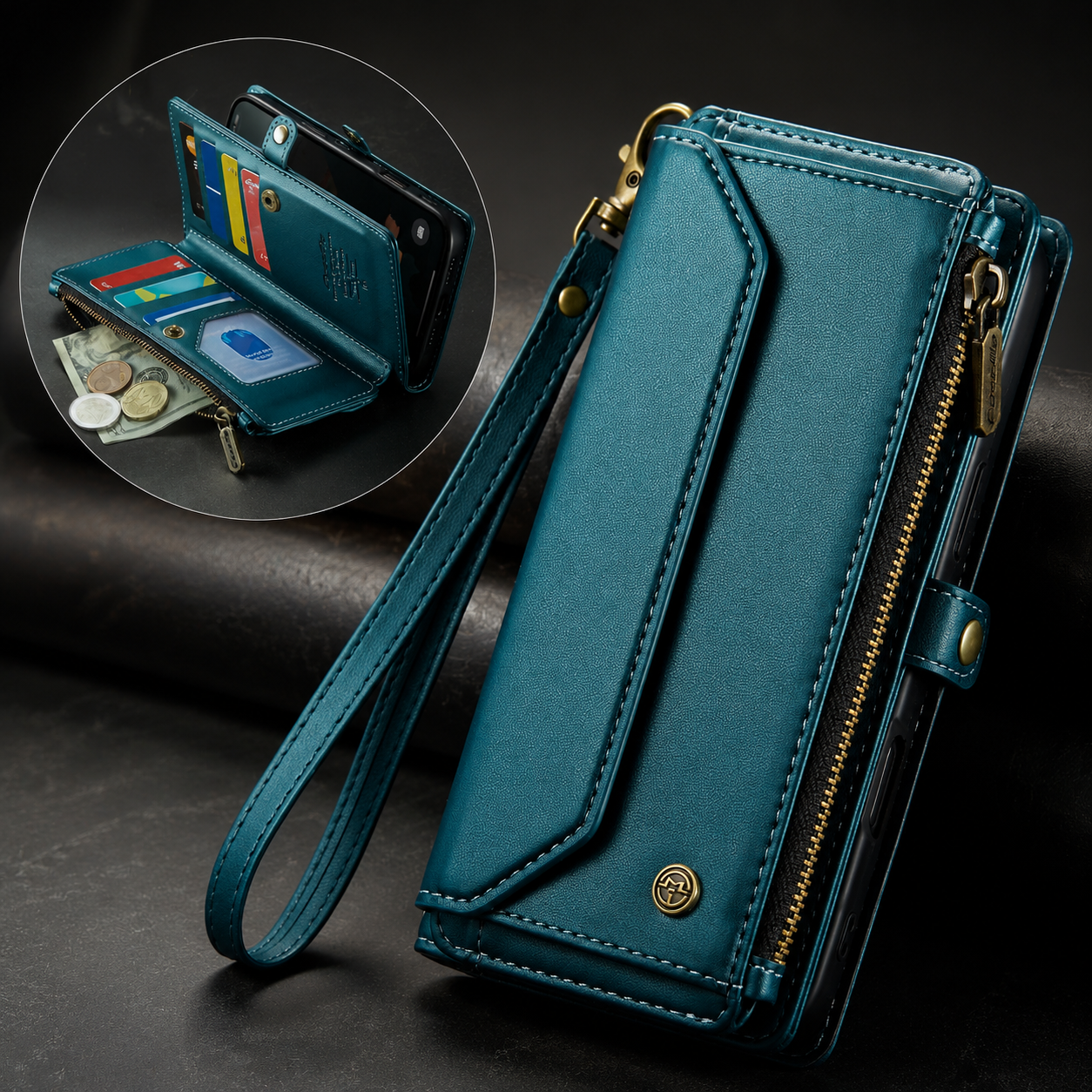 Premium iPhone Case Crossbody Wallet Cover Card Holder RFID Protection PU Leather Case Shockproof Design Adjustable Shoulder Strap Wristlet Storage Compartment