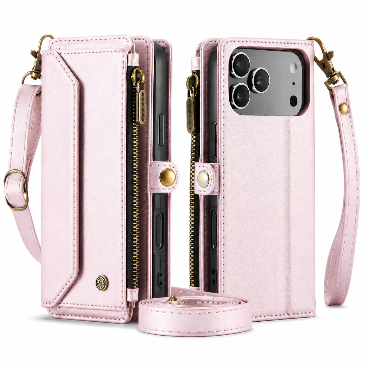 Premium iPhone Case Crossbody Wallet Cover Card Holder RFID Protection PU Leather Case Shockproof Design Adjustable Shoulder Strap Wristlet Storage Compartment