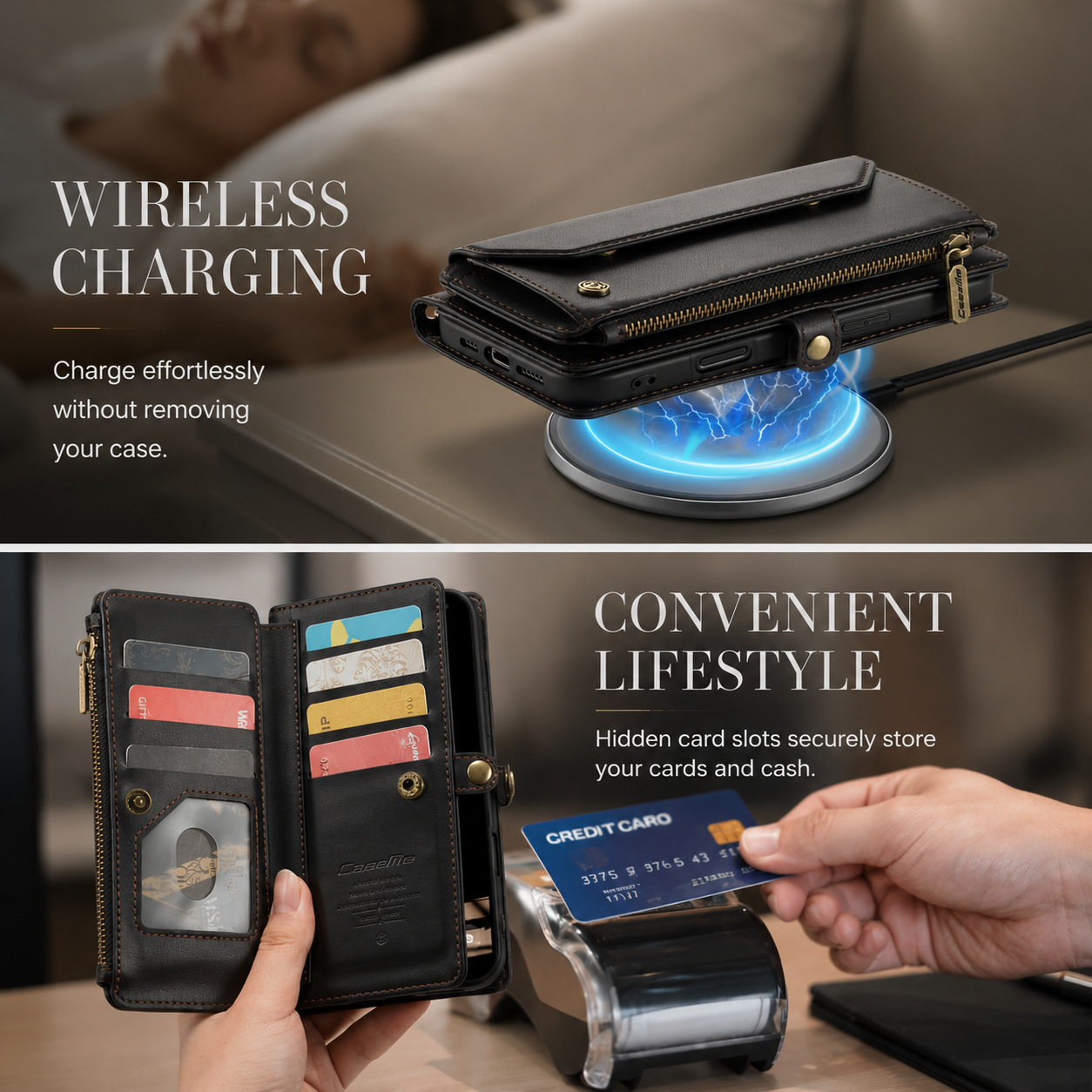 Premium iPhone Case Crossbody Wallet Cover Card Holder RFID Protection PU Leather Case Shockproof Design Adjustable Shoulder Strap Wristlet Storage Compartment