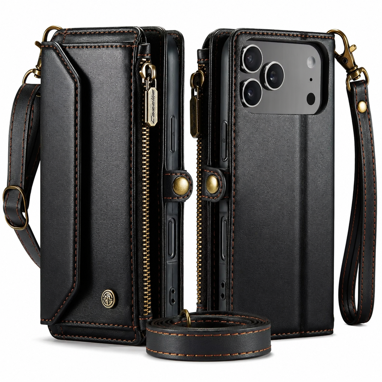 Premium iPhone Case Crossbody Wallet Cover Card Holder RFID Protection PU Leather Case Shockproof Design Adjustable Shoulder Strap Wristlet Storage Compartment