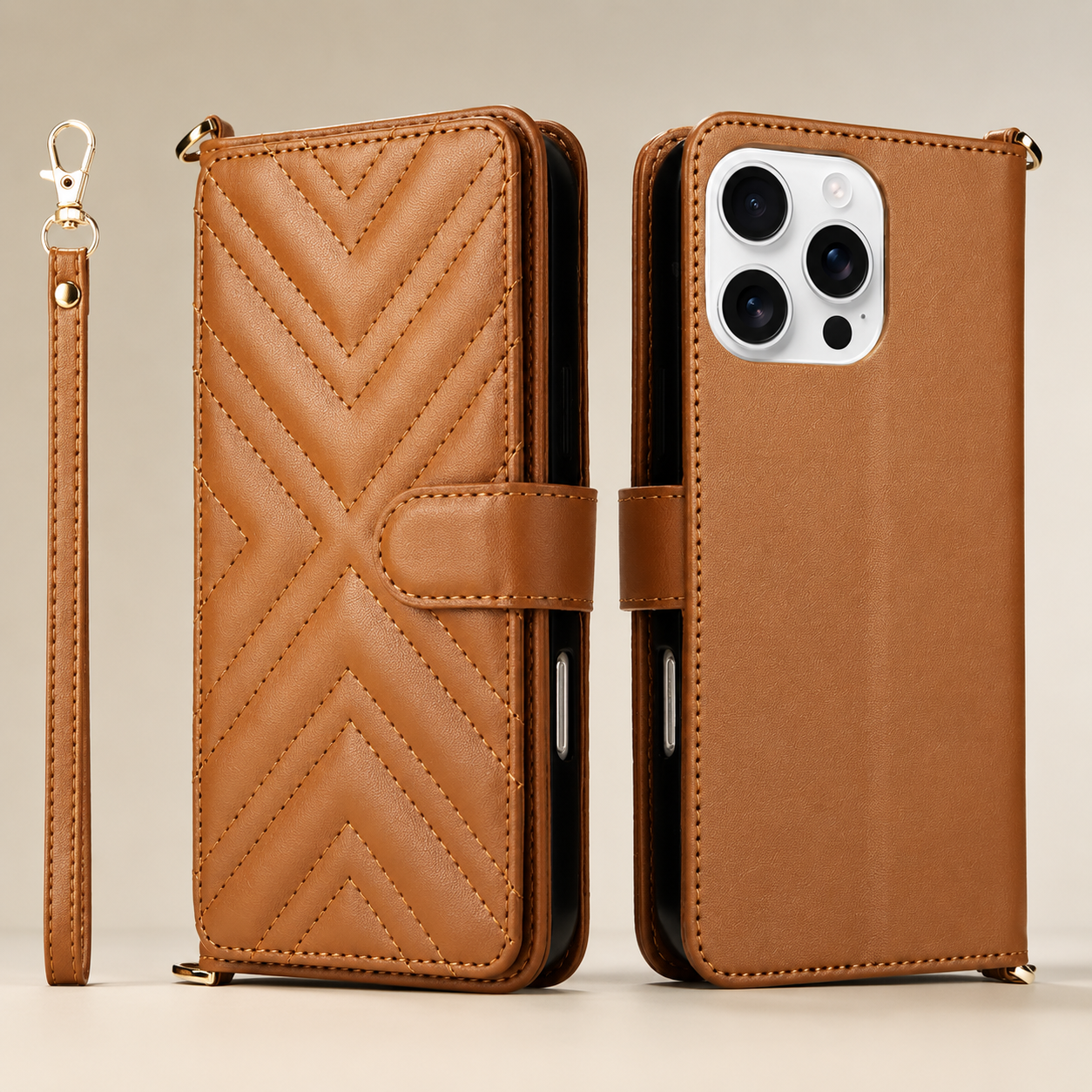 Premium iPhone Case Crossbody Wallet Cover PU Leather Card Holder Magnetic Closure Shoulder Strap Shockproof Full Protection Organizer Carrying