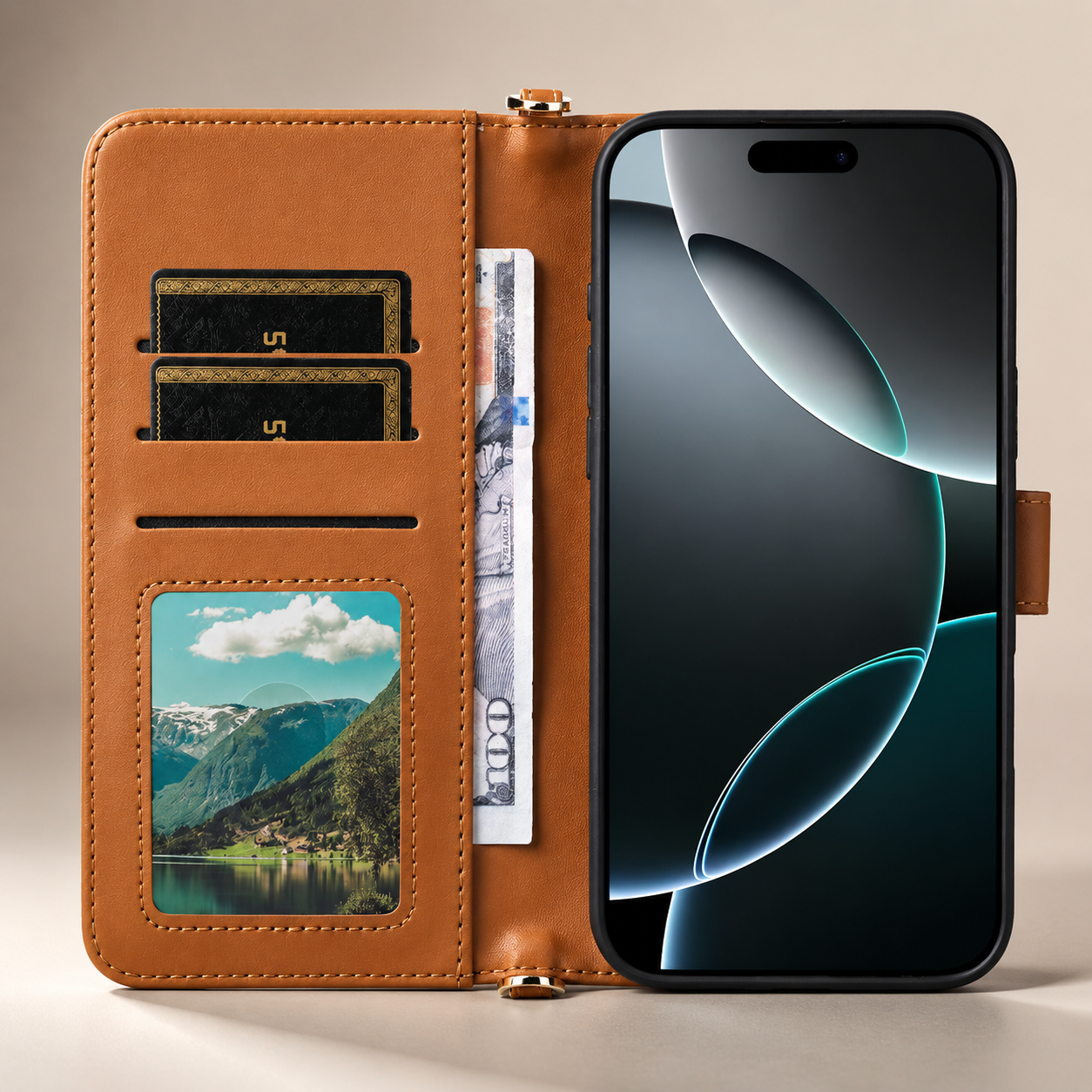 Premium iPhone Case Crossbody Wallet Cover PU Leather Card Holder Magnetic Closure Shoulder Strap Shockproof Full Protection Organizer Carrying