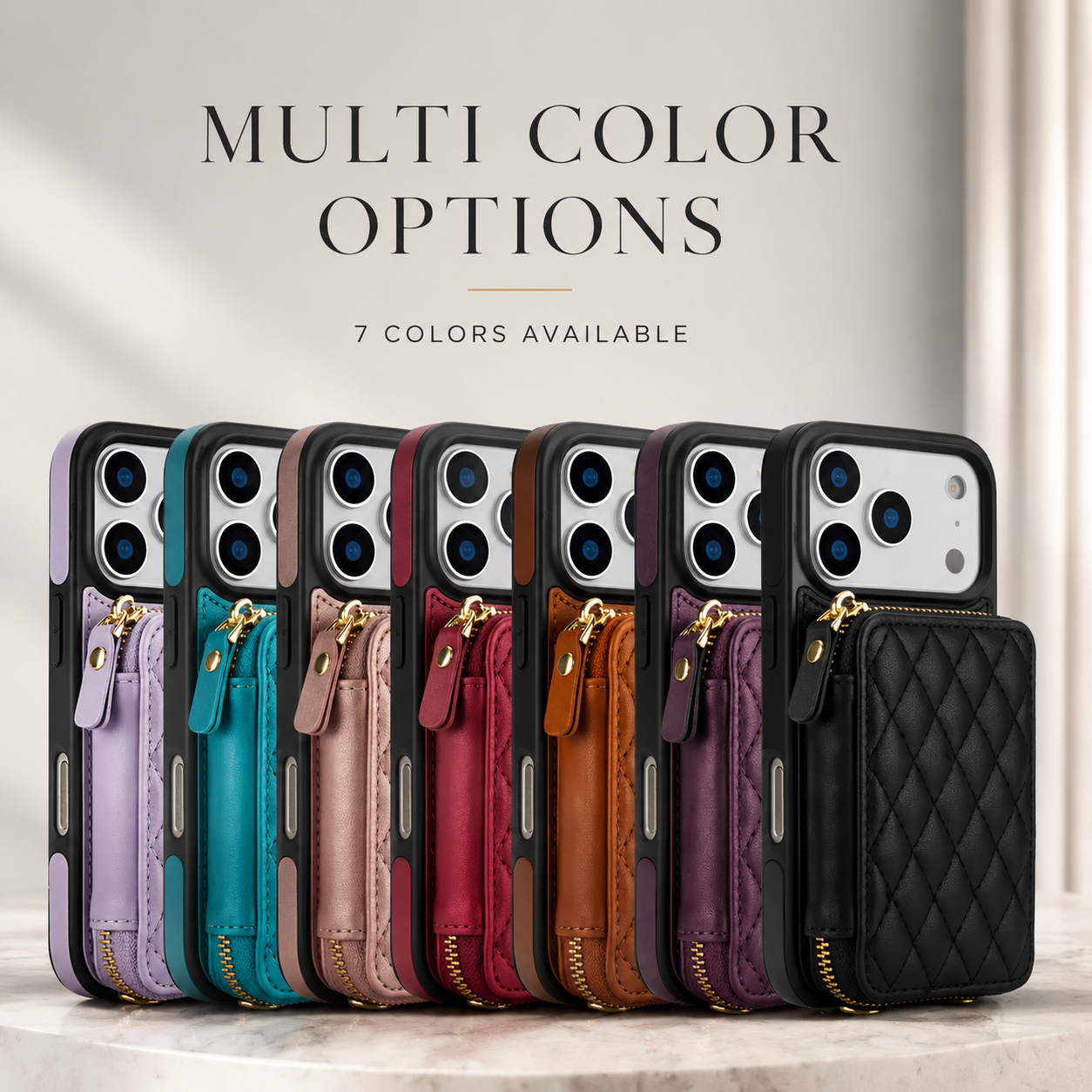 Premium iPhone Case Crossbody Wallet Cover RFID Protection Card Holder Zipper Handbag Kickstand Wrist Strap Lanyard Protective Folio Design