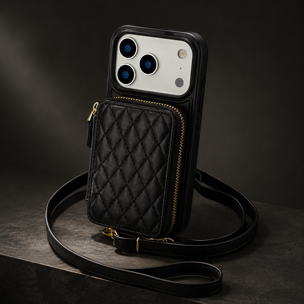 Premium iPhone Case Crossbody Wallet Cover RFID Protection Card Holder Zipper Handbag Kickstand Wrist Strap Lanyard Protective Folio Design
