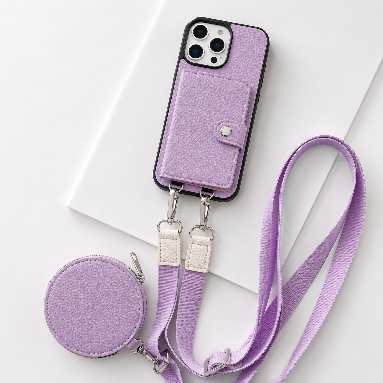 Premium iPhone Case Crossbody Wallet Cover with Card Slots, Zipper Coin Purse, Long Lanyard Strap, Shockproof Protection and Secure Everyday Storage