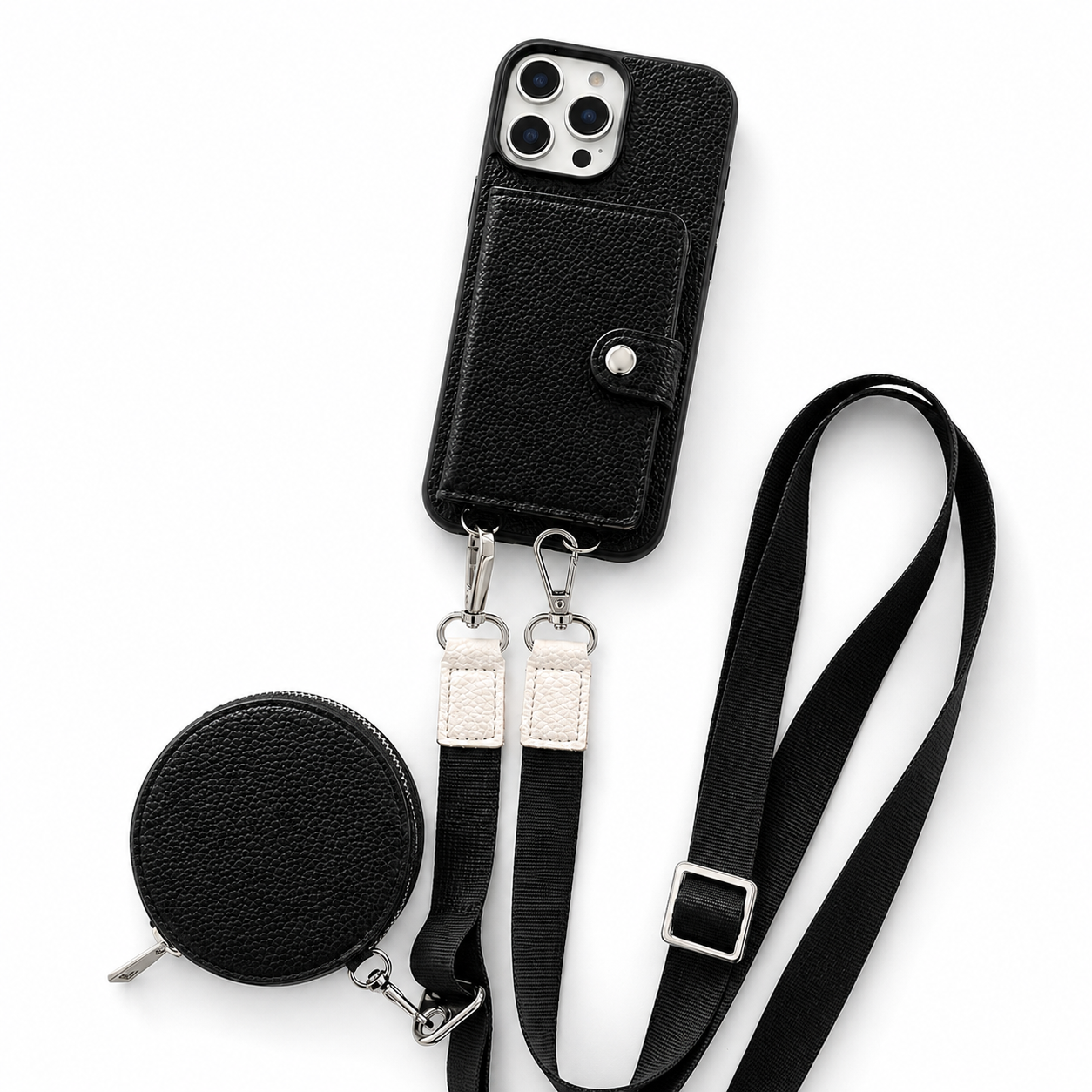 Premium iPhone Case Crossbody Wallet Cover with Card Slots, Zipper Coin Purse, Long Lanyard Strap, Shockproof Protection and Secure Everyday Storage