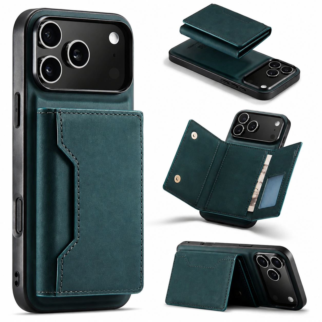 Premium iPhone Case Detachable Magnetic Wallet Cover Card Holder Kickstand Protective Case Full Body Leather Design Anti Fingerprint Everyday Carry