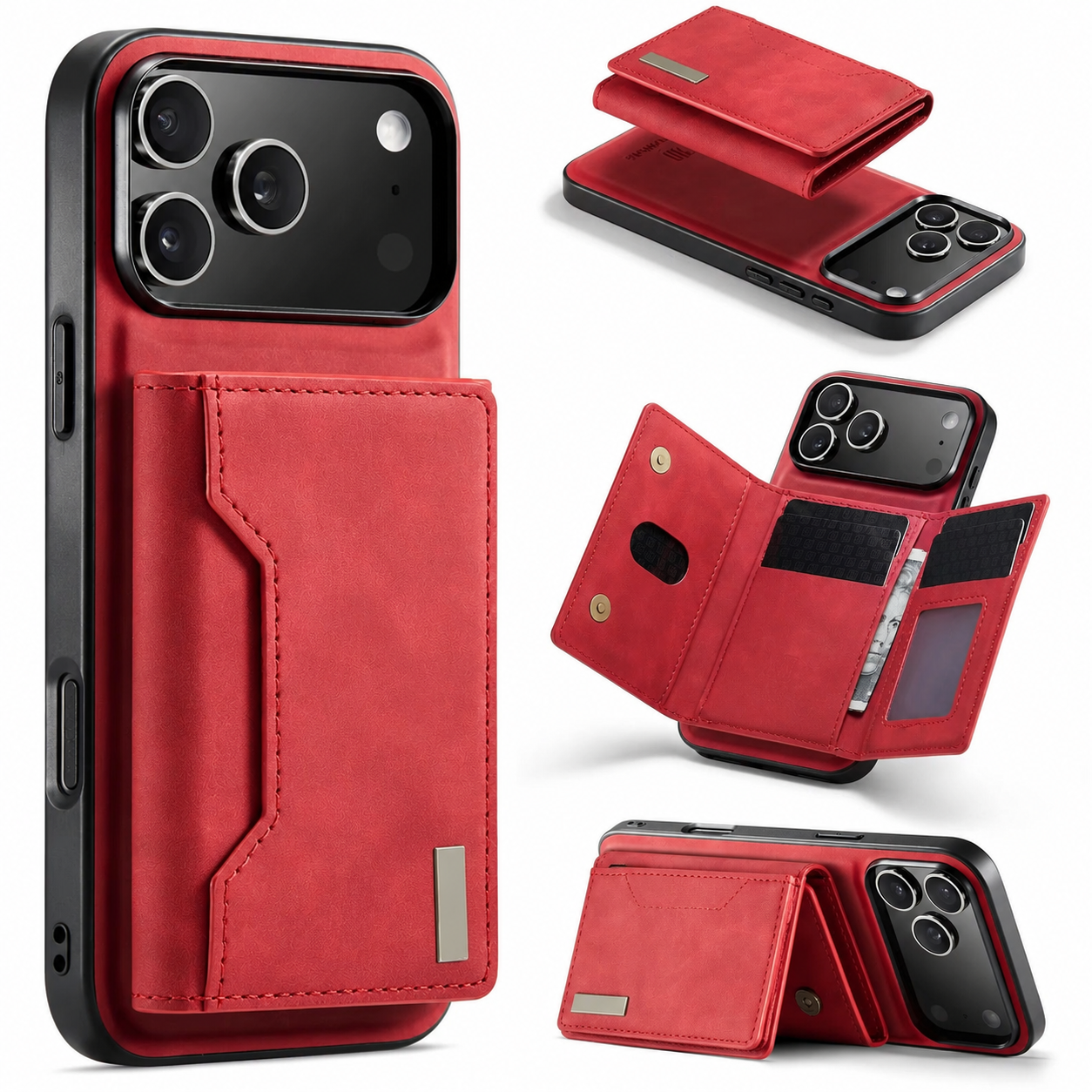 Premium iPhone Case Detachable Magnetic Wallet Cover Card Holder Kickstand Protective Case Full Body Leather Design Anti Fingerprint Everyday Carry