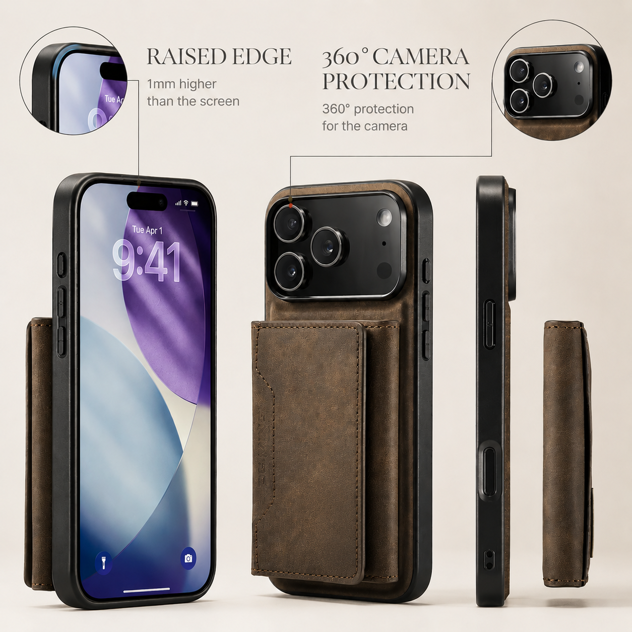 Premium iPhone Case Detachable Magnetic Wallet Cover Card Holder Kickstand Protective Case Full Body Leather Design Anti Fingerprint Everyday Carry